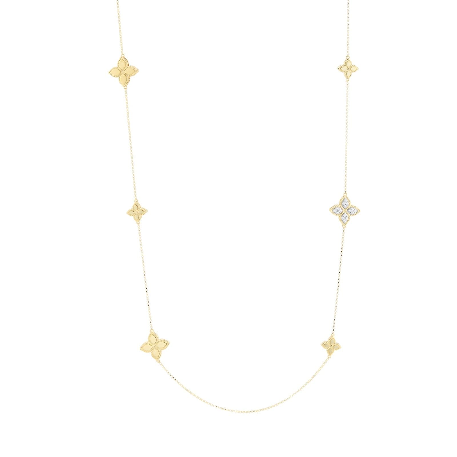 Princess Flower 18ct Yellow Gold Black Jade & 0.18ct Diamond Long Necklace