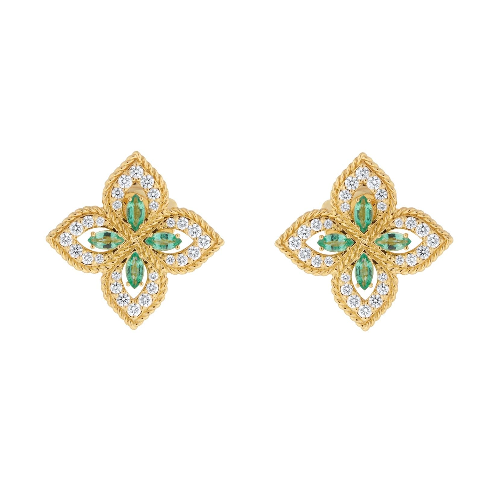 Exclusive Venetian Princess 18ct Yellow Gold Emerald & 0.55ct Diamond Stud Earrings