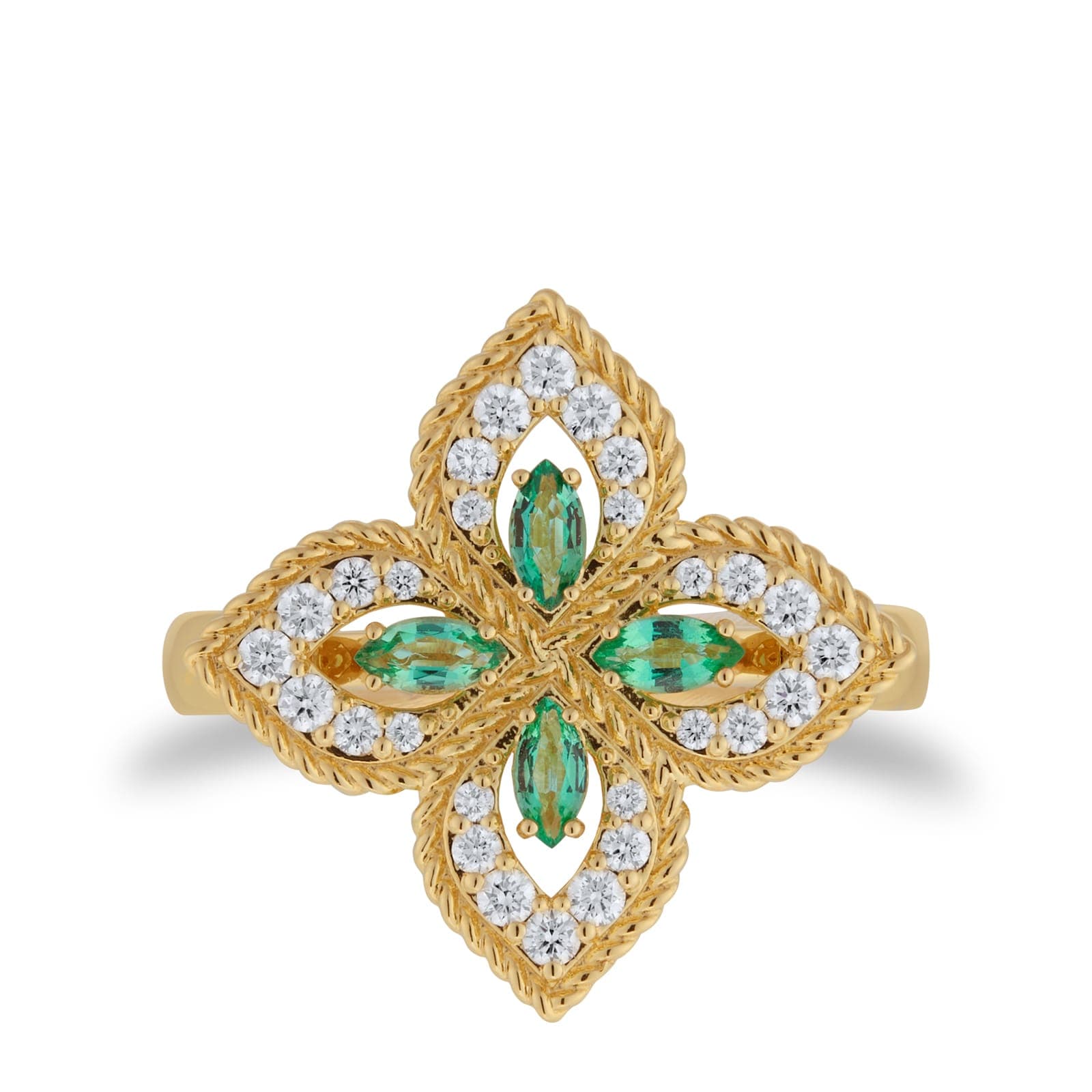 Exclusive Venetian Princess 18ct Yellow Gold Emerald & 0.27ct Diamond Ring