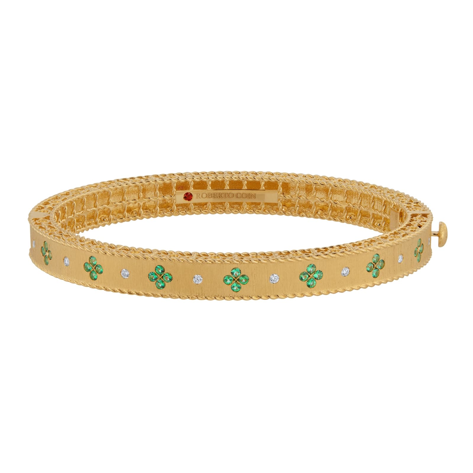 Exclusive Venetian Princess 18ct Yellow Gold Emerald & 0.11ct Diamond Bangle
