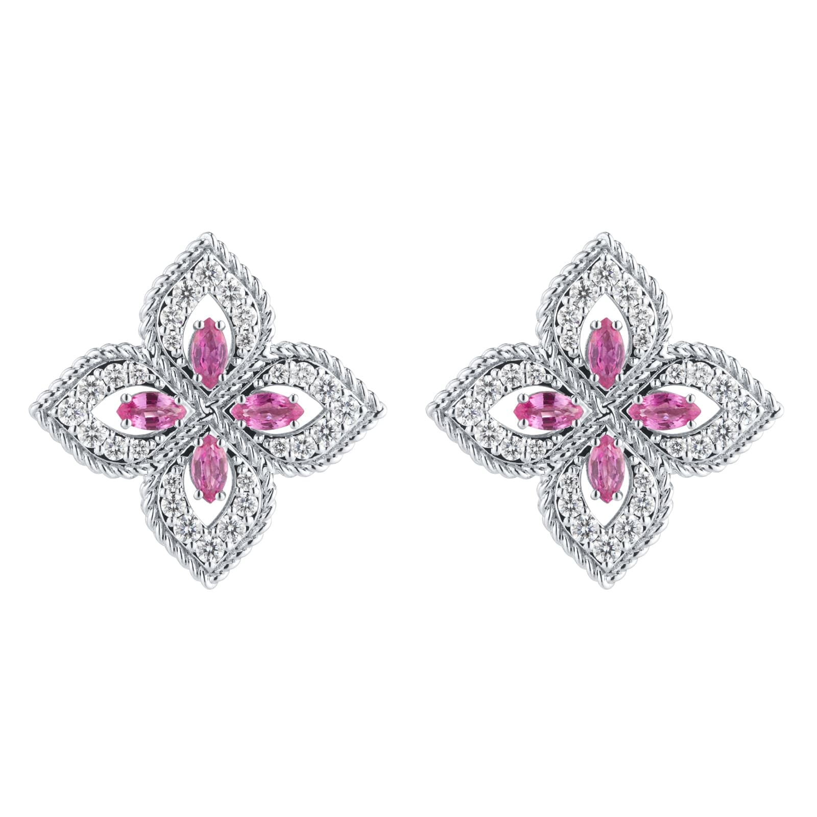 Exclusive Venetian Princess 18ct White Gold Pink Sapphire & 0.55ct Diamond Stud Earrings