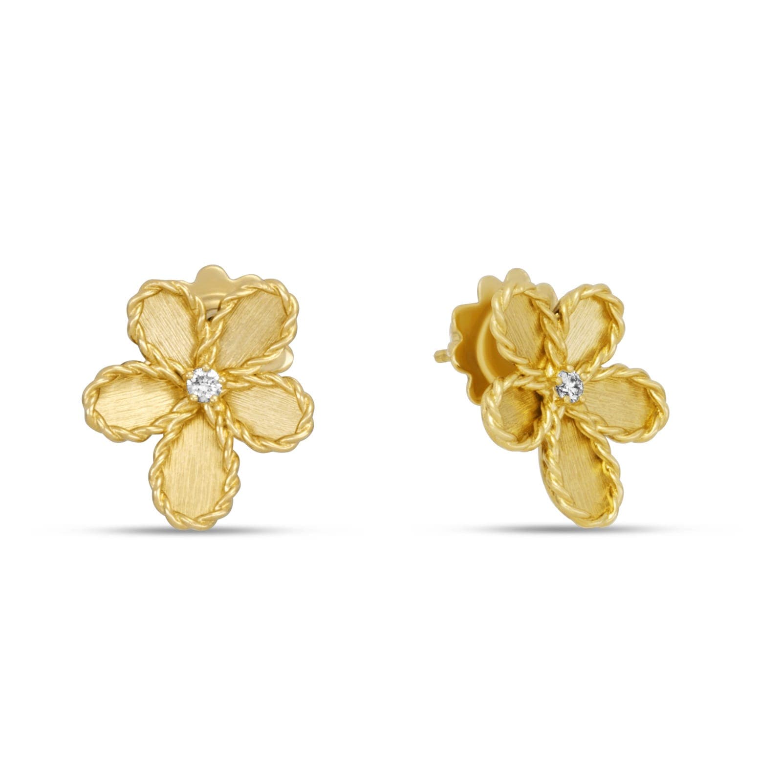 Jasmine 18ct Yellow Gold 0.07ct Diamond Brushed Stud Earrings