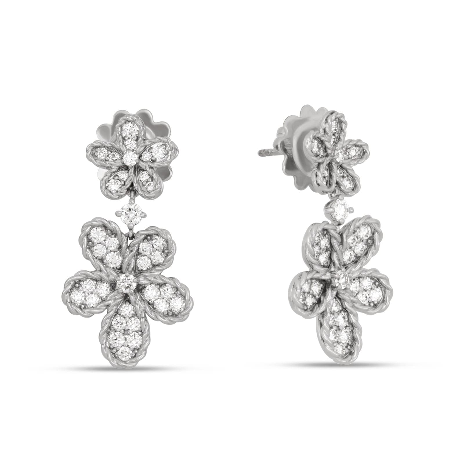 Jasmine 18ct White Gold Floral 1.10ct Pave Diamond Stud Earrings