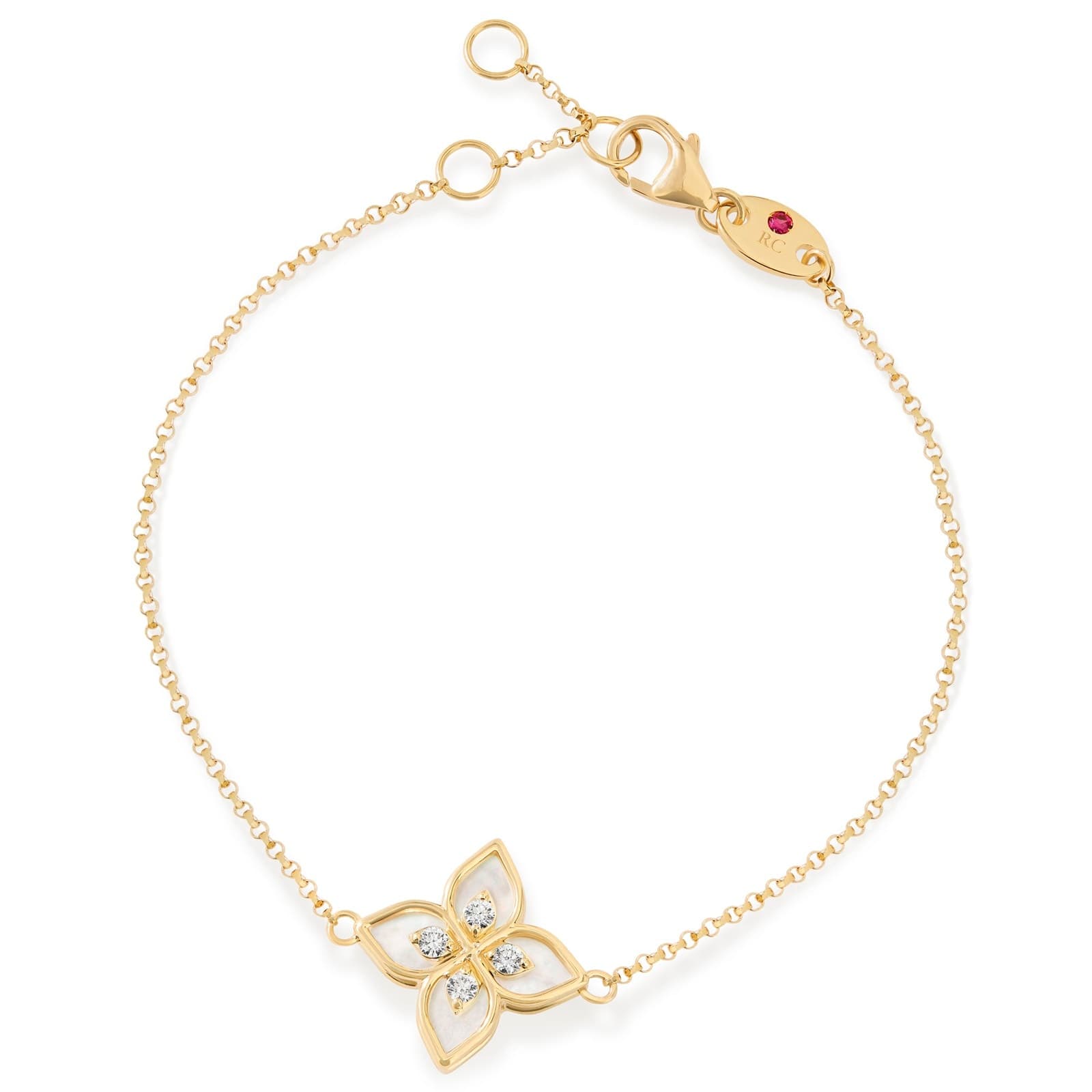 Princess Flower 18ct Yellow Gold 0.06ct Diamond & Mother Of Pearl Bracelet