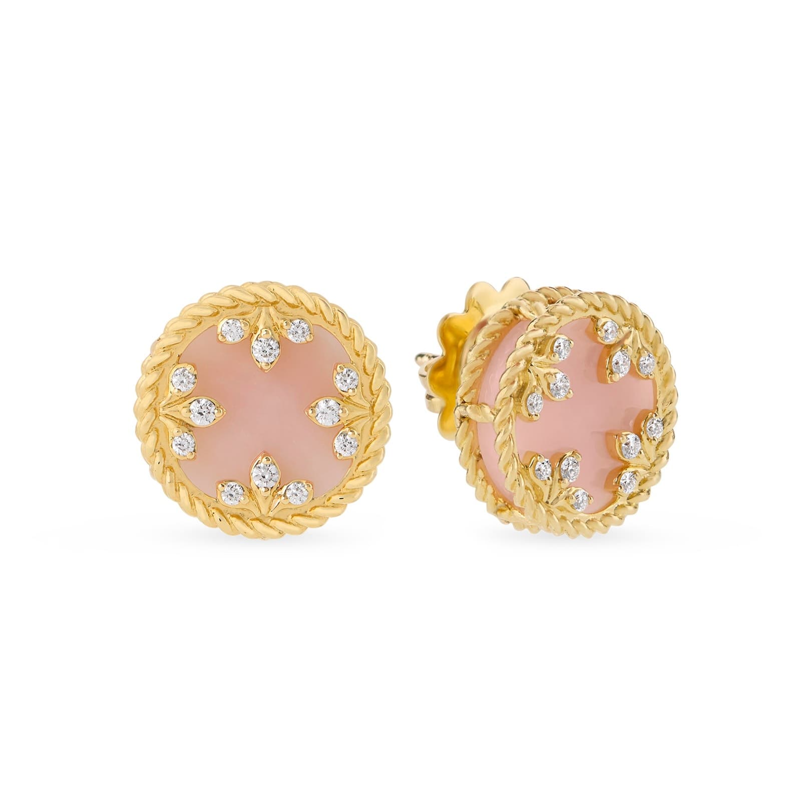 Venetian Medallions 18ct Yellow Gold 0.13ct Diamond & Mother Of Pearl Stud Earrings