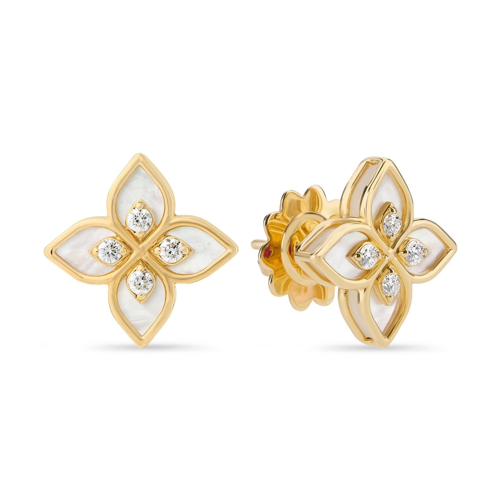 Princess Flower 18ct Yellow Gold 0.19ct Diamond & Mother Of Pearl Stud Earrings