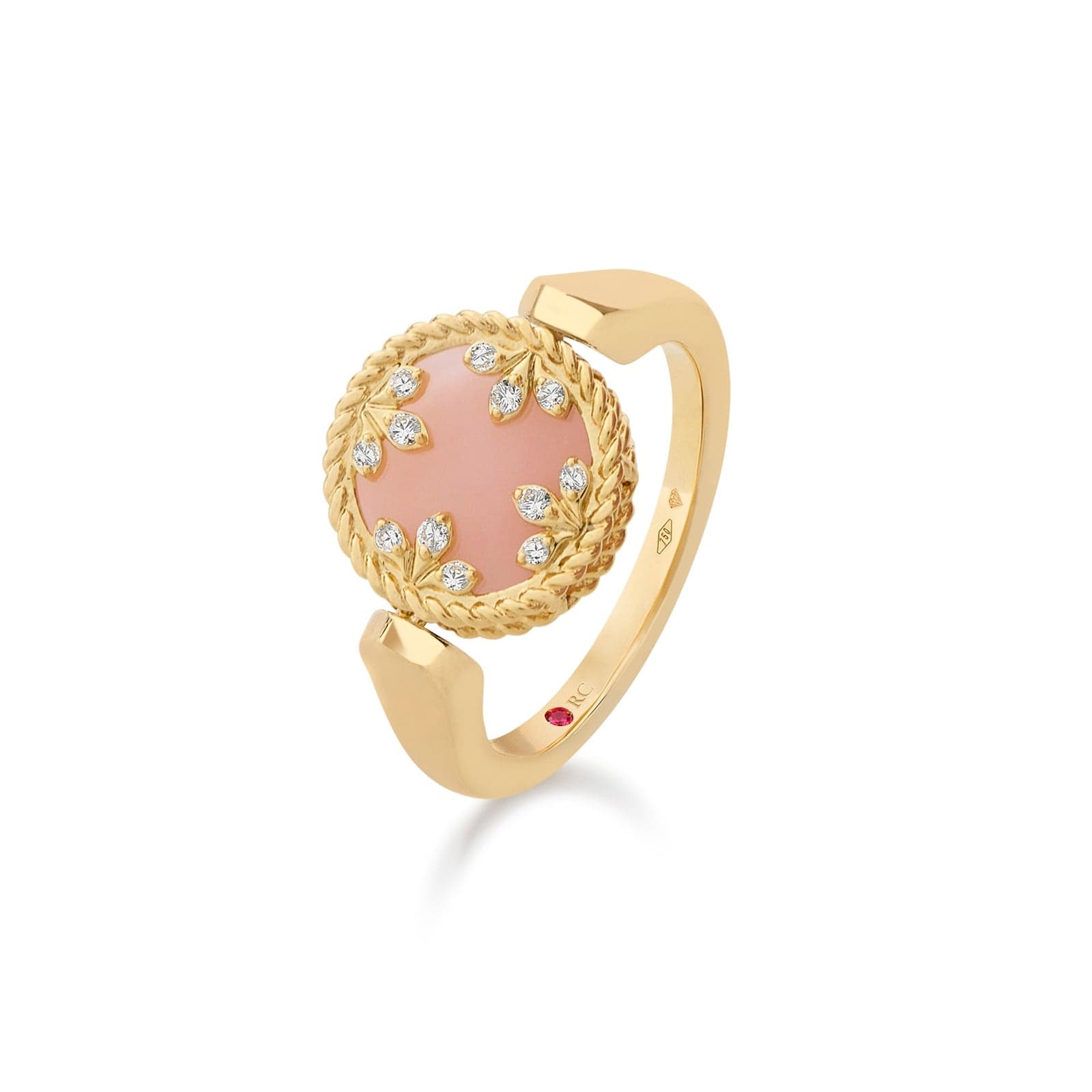 Venetian Medallions 18ct Yellow Gold 0.06ct Diamond & Mother Of Pearl Ring