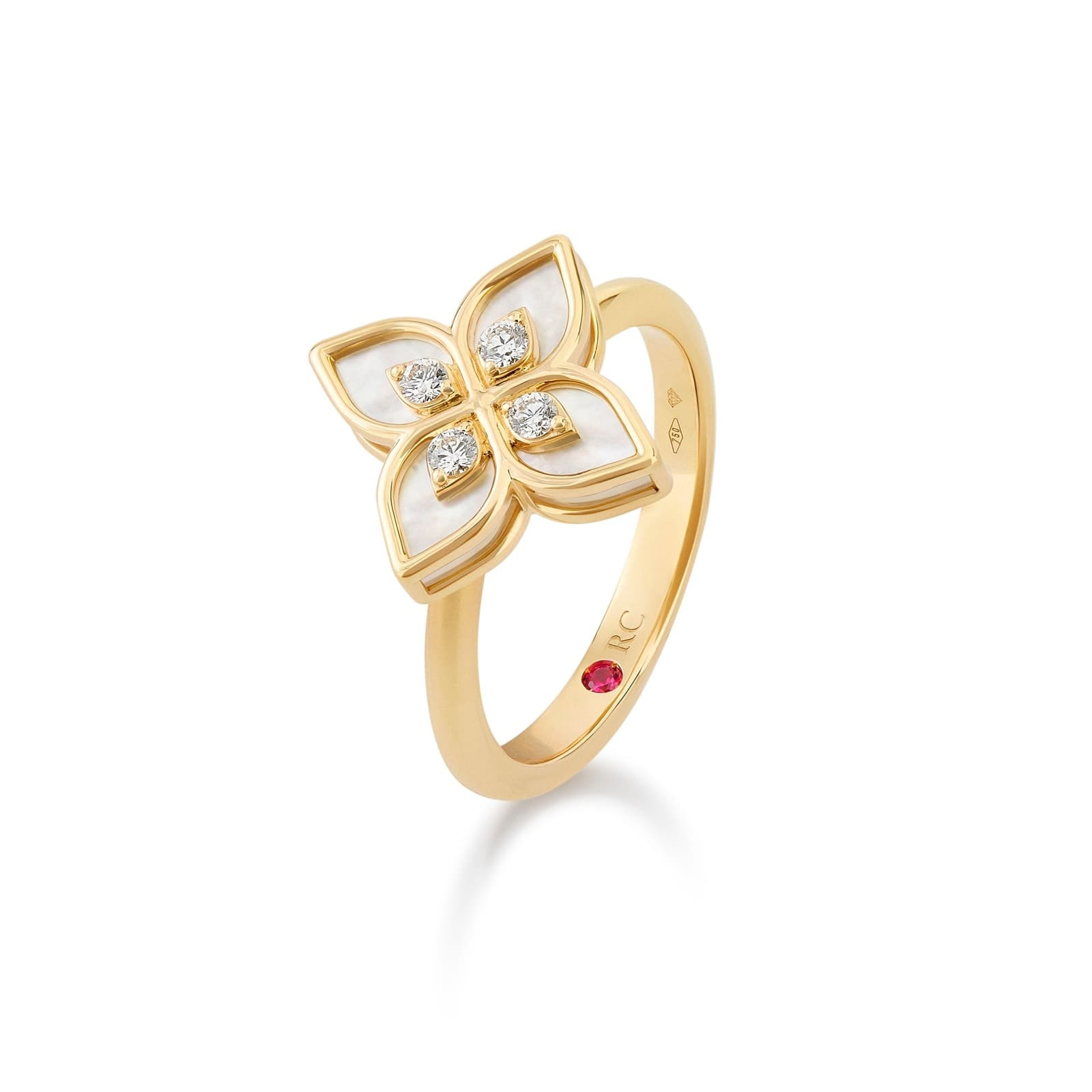 Princess Flower 18ct Yellow Gold 0.09ct Diamond & Mother Of Pearl Ring
