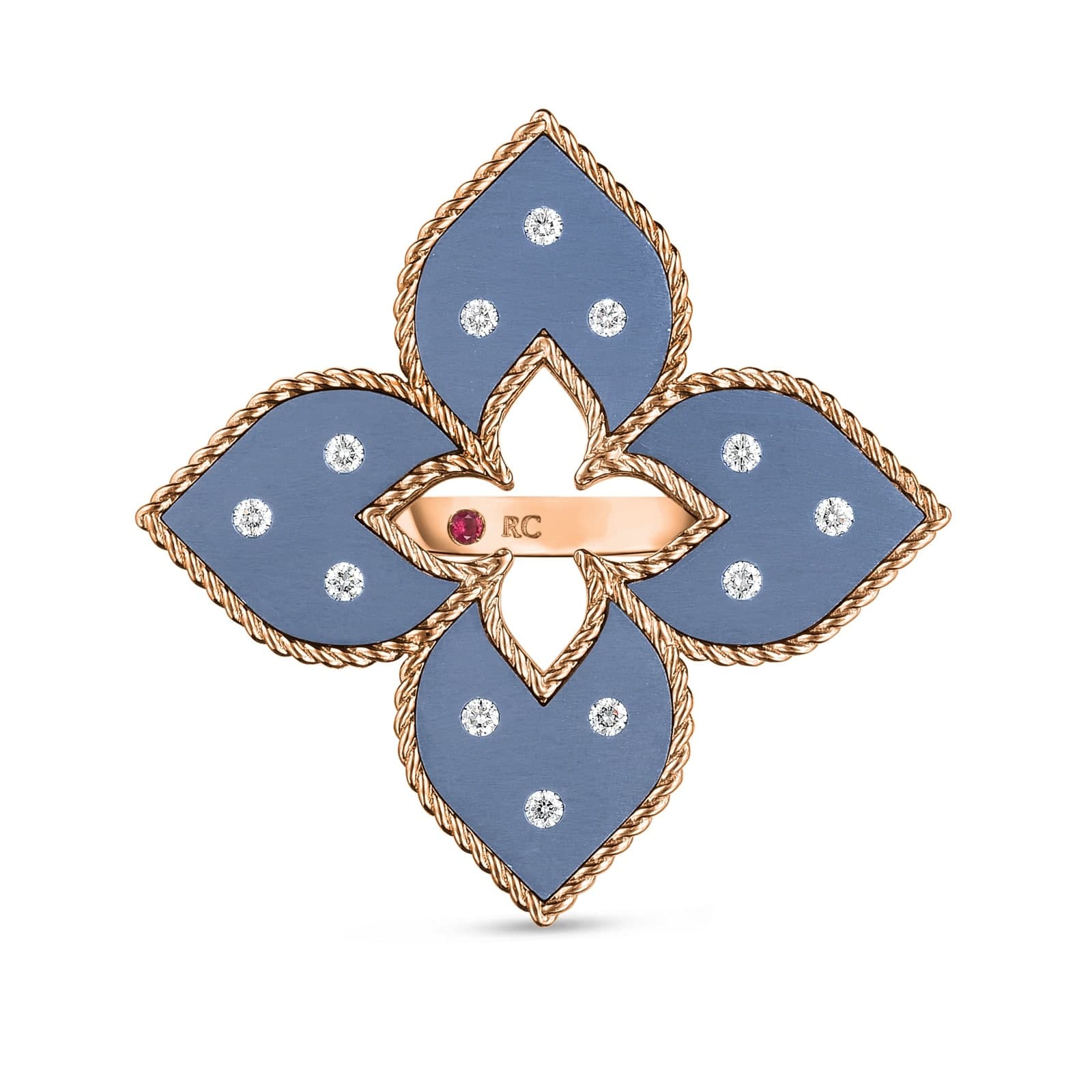 Venetian Princess 18ct Rose Gold Blue Titanium & Diamond Ring