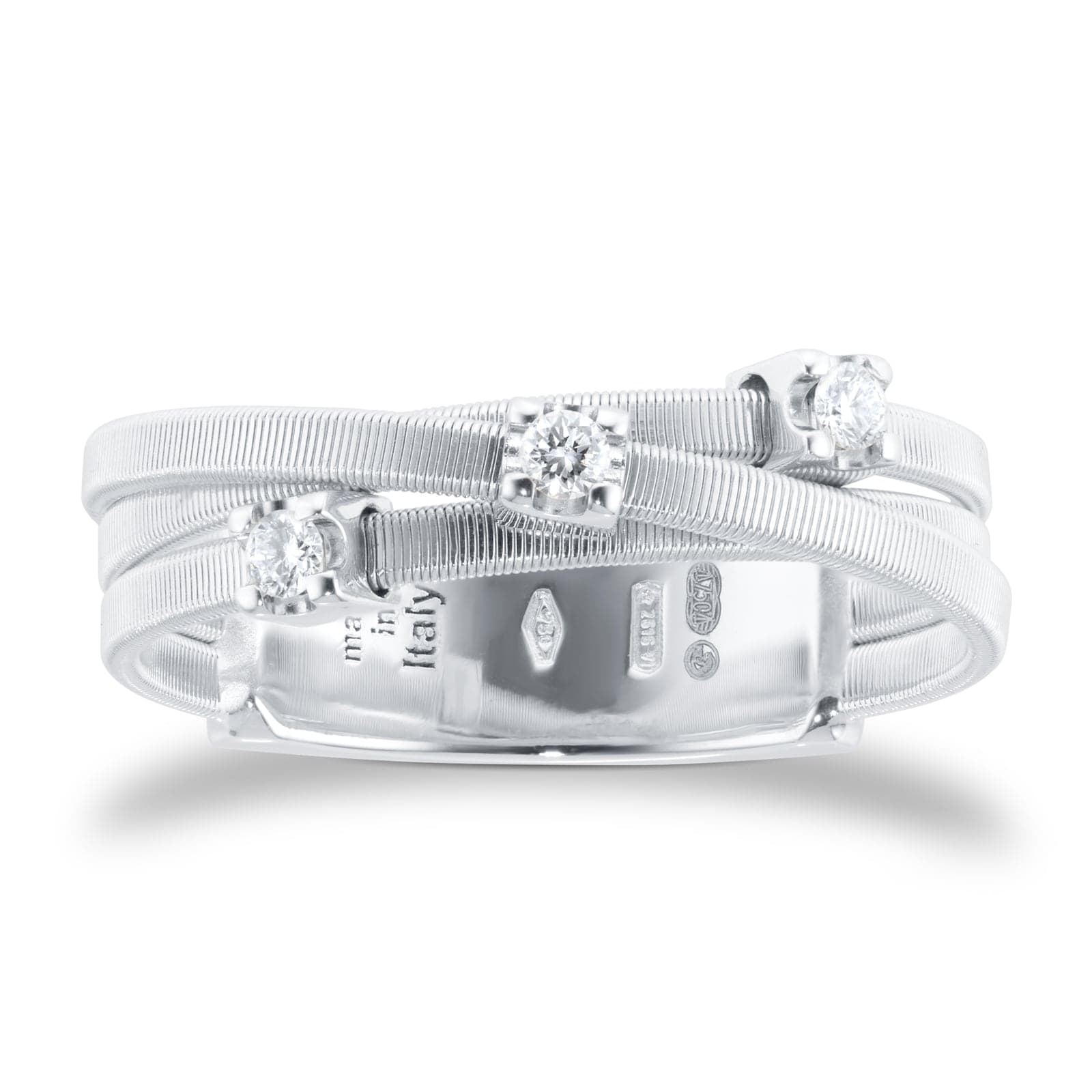 18ct White Gold Goa Collection Three Strand Diamond & Pave Ring