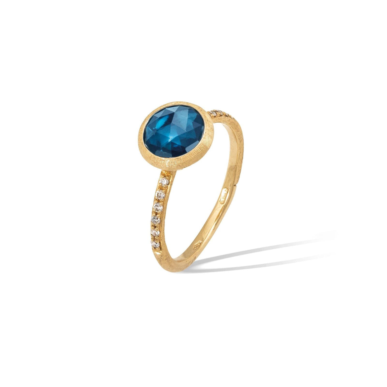 18ct Yellow Gold Jaipur Colour Collection Diamond & London Blue Topaz Stacking Ring