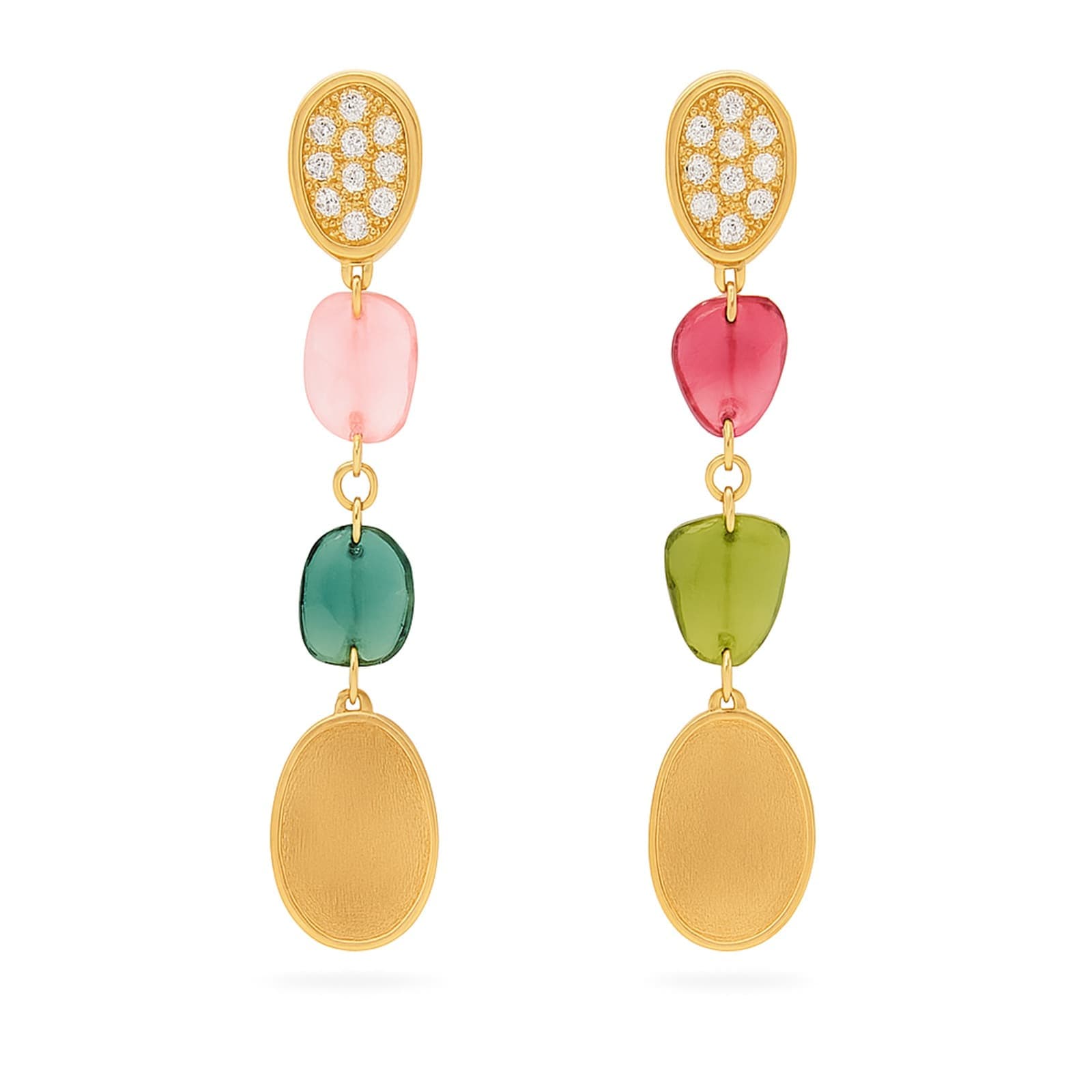 18ct Yellow Gold Lunaria Tourmaline & 0.20ct Diamond Drop Earrings