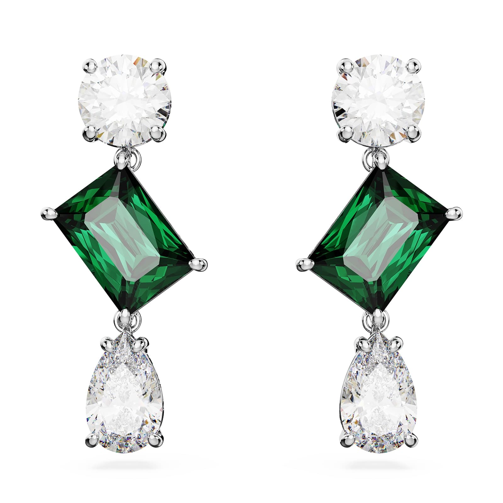 Mesmera Green & White Mixed Cut Drop Earrings