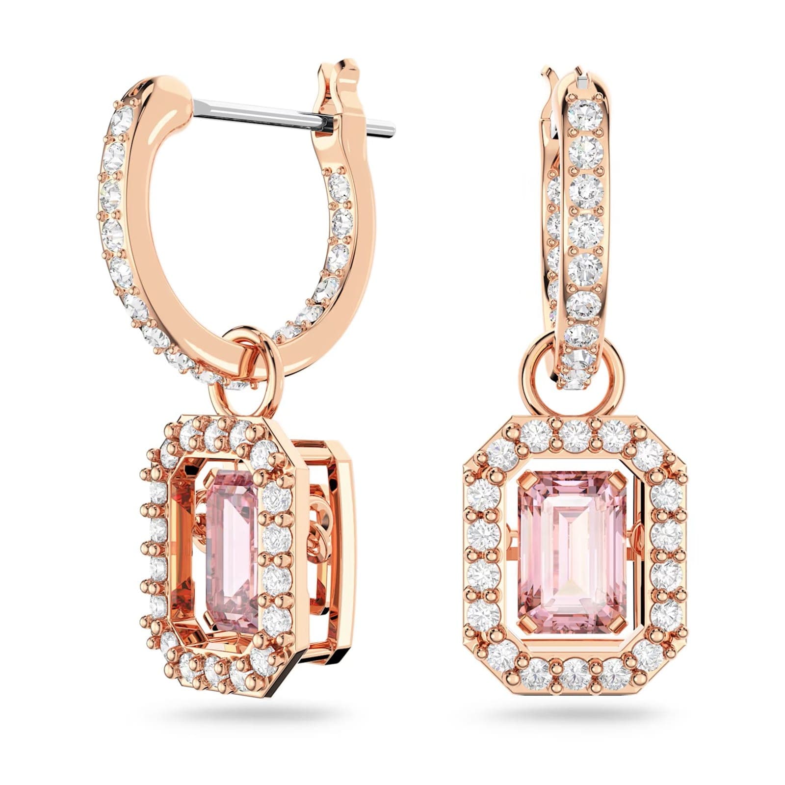 Millenia Rose Gold Coloured Pink Octagon Cut Stone Drop Earrings