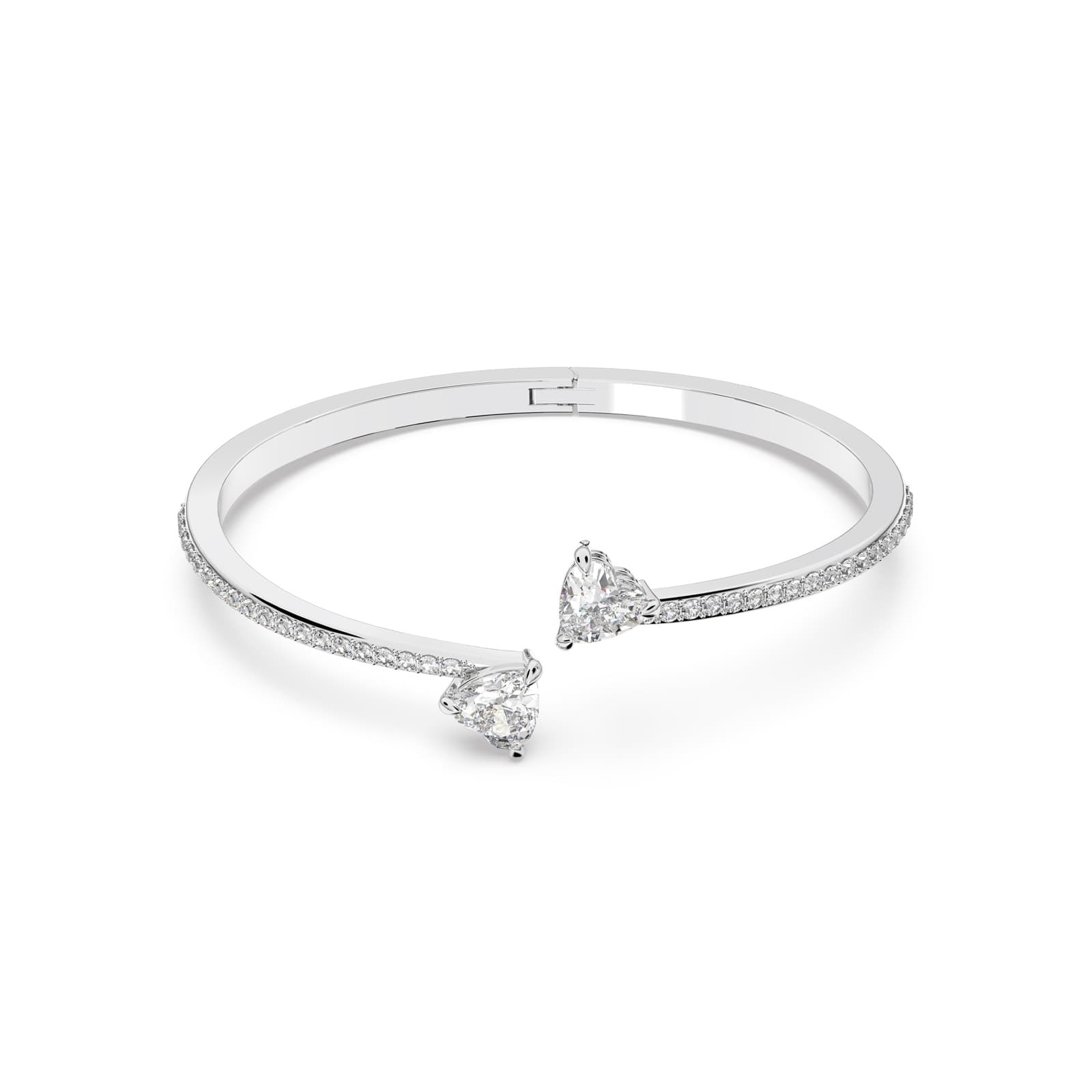 Mesmera White Rhodium Plated Cubic Zirconia Heart Bangle