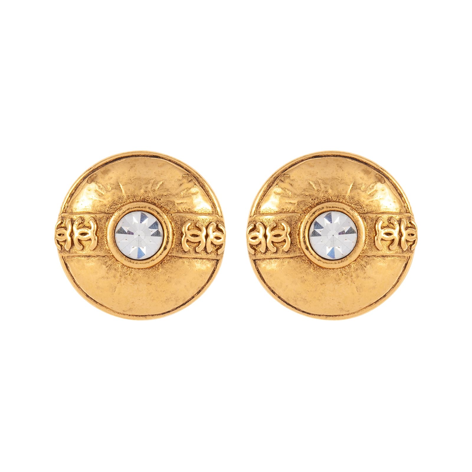 Vintage Yellow Gold Plated Chanel CC Logo Earrings