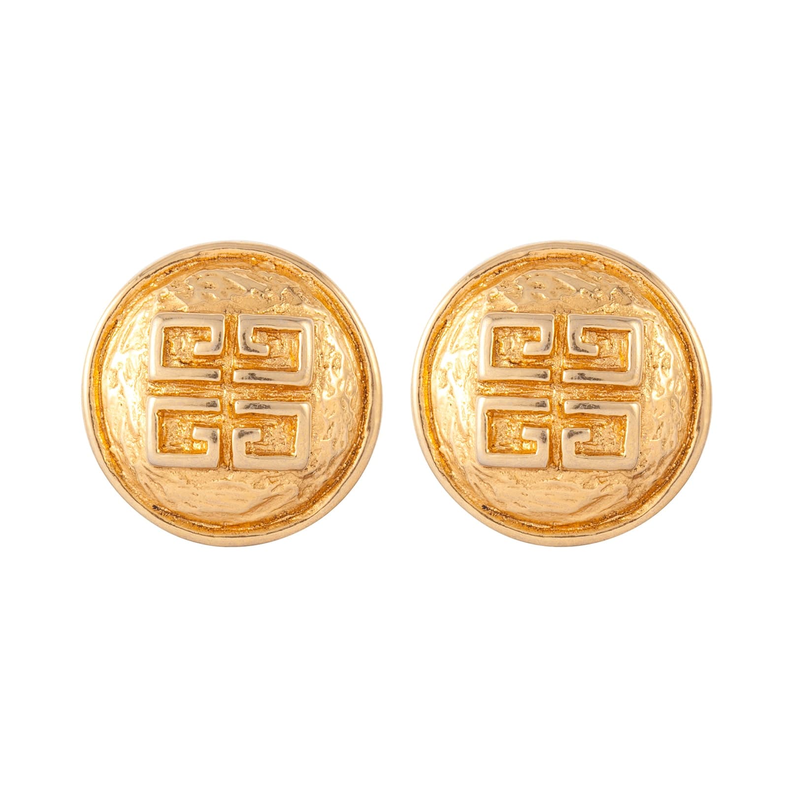 Vintage Givenchy Yellow Gold Plated Sculpted Logo Earrings