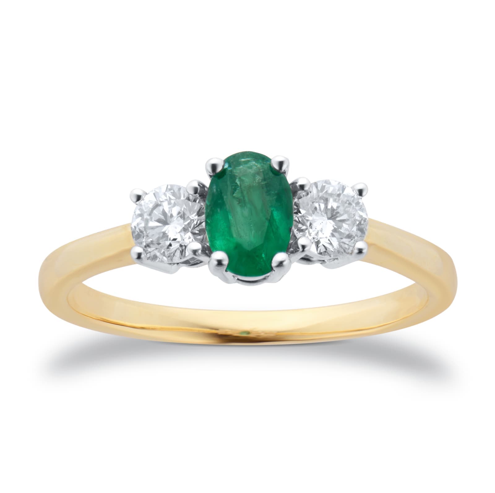 9ct Yellow and White Gold 3 Stone Emerald & Diamond Ring
