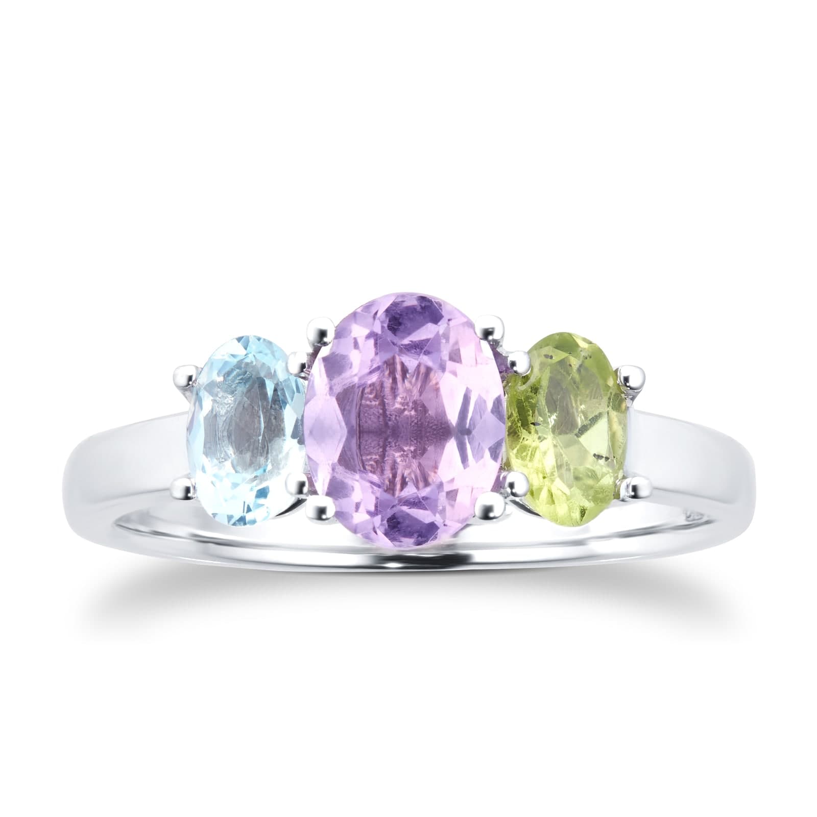 9ct White Gold 3 Stone Peridot - Ring Size H