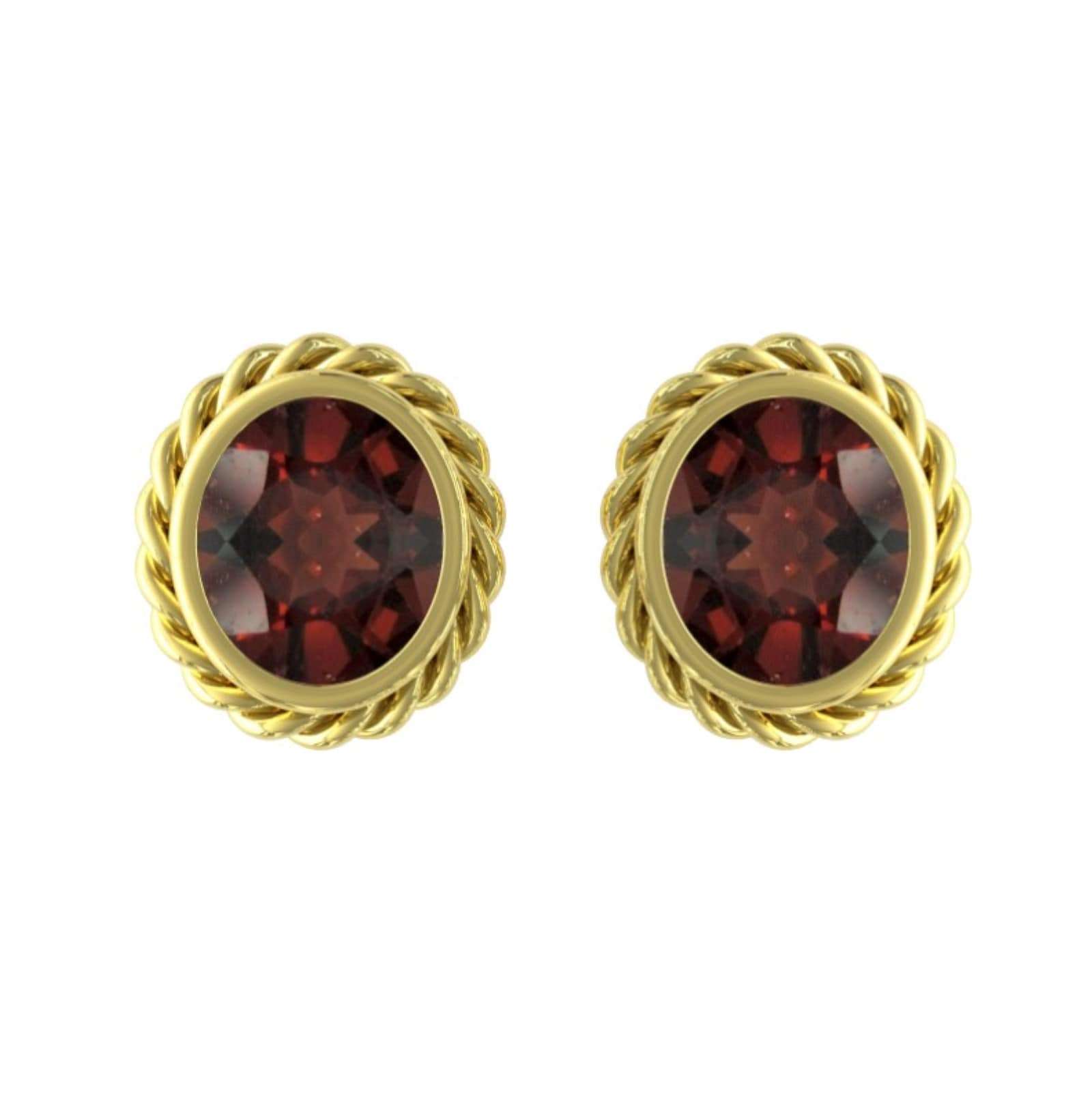 9ct Yellow Gold Garnet Rope Edge Earrings