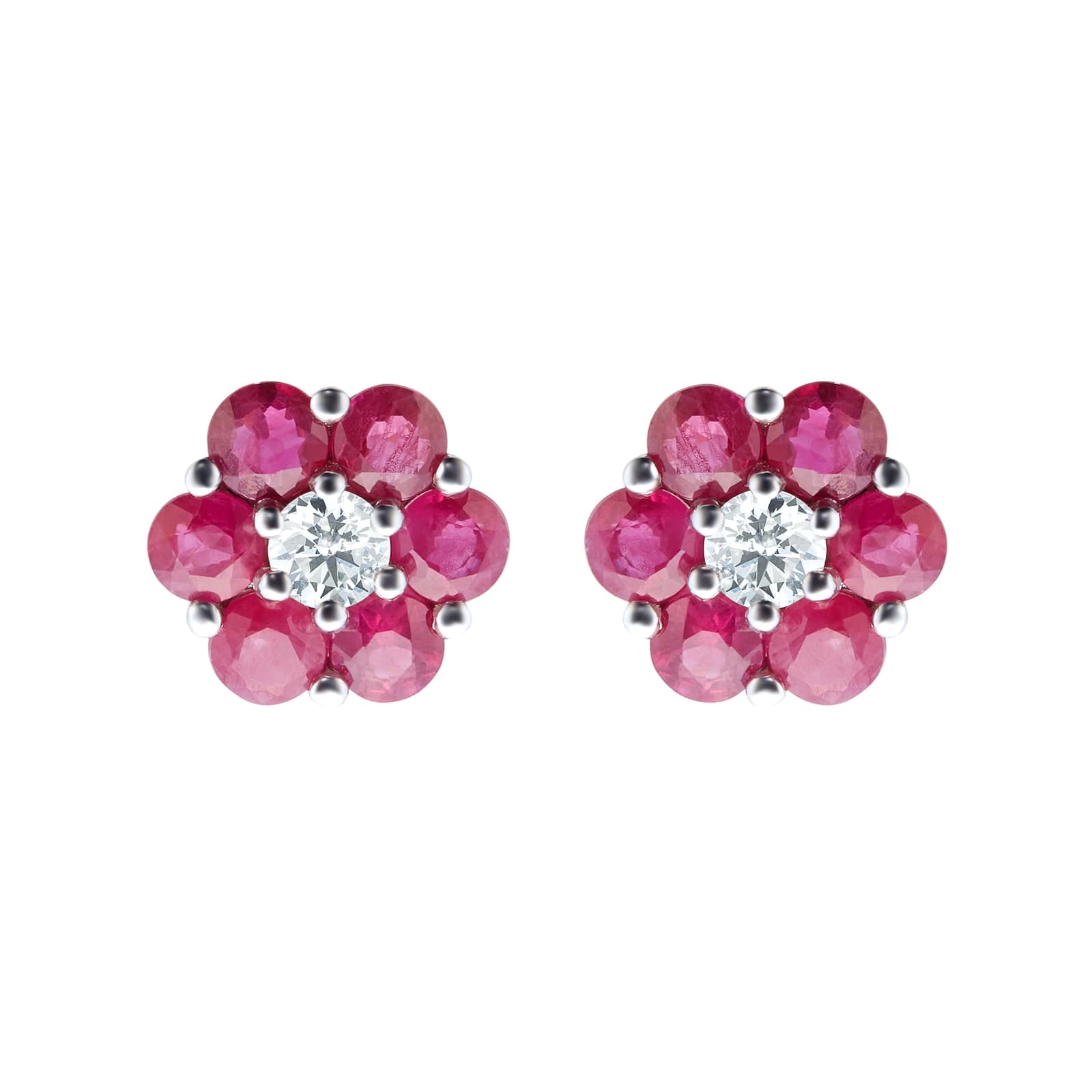 9ct Yellow Gold Ruby & Diamond Cluster Earrings