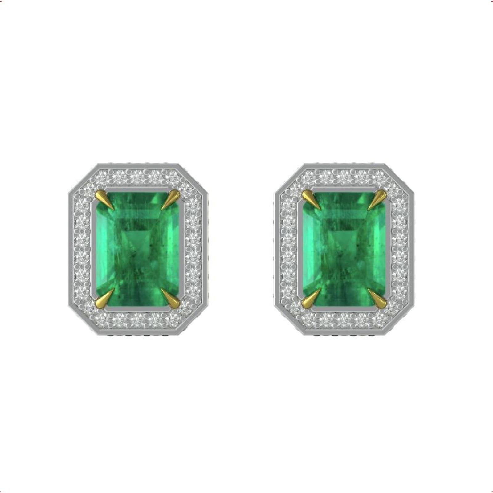 18ct White & Yellow Gold Emerald and Diamond Halo Earring