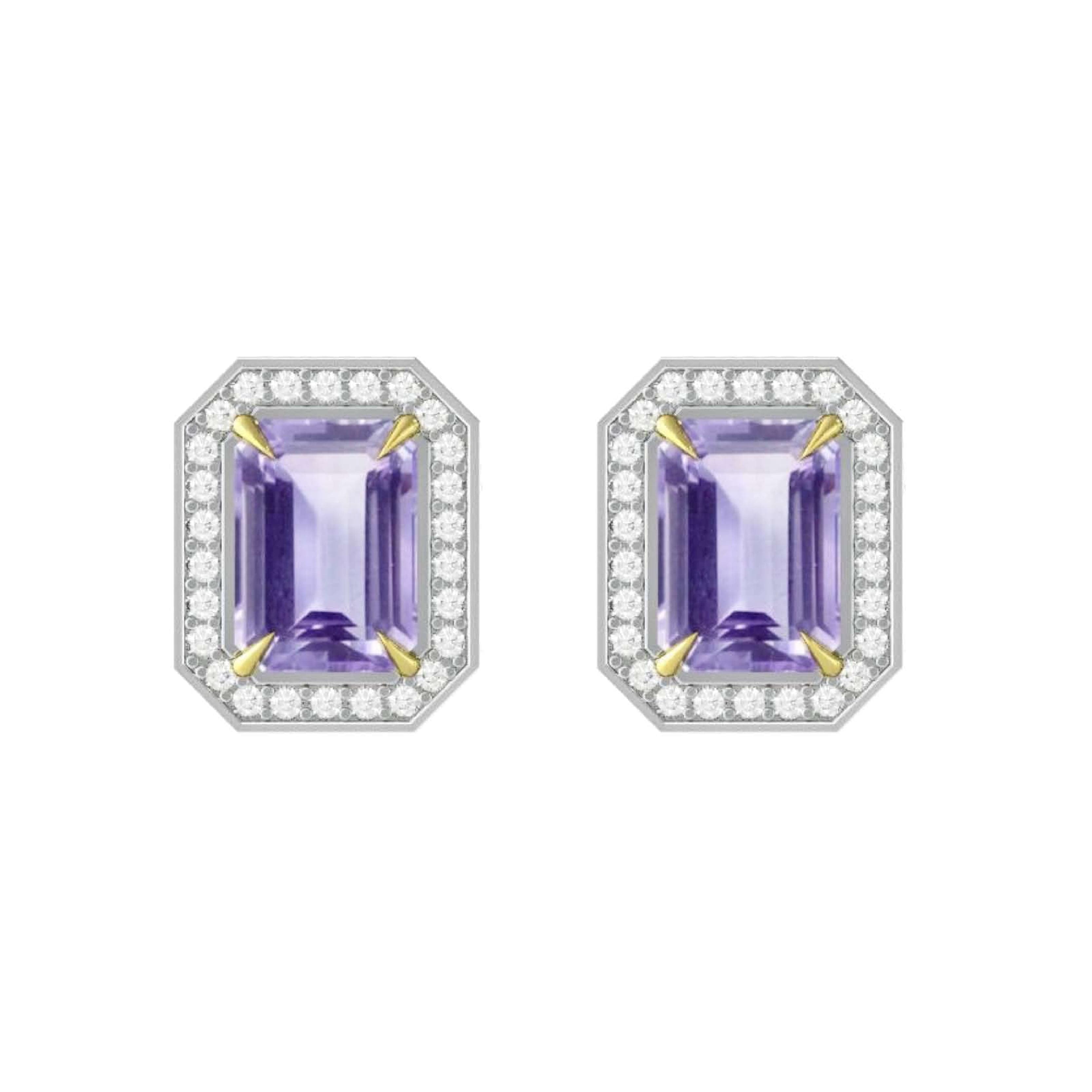 9ct Yellow and White Gold Amethyst and Diamond Halo Earring
