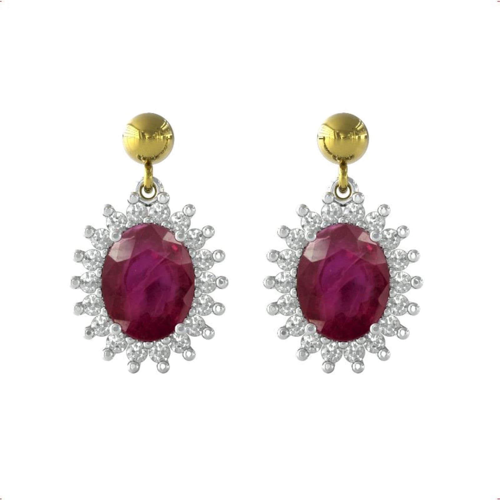 18ct White & Yellow Gold Ruby and Diamond Drop Earrings