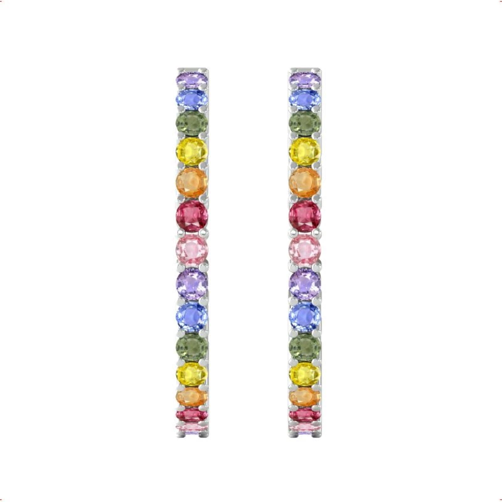 18ct White Gold Rainbow Sapphire Hoop Earrings