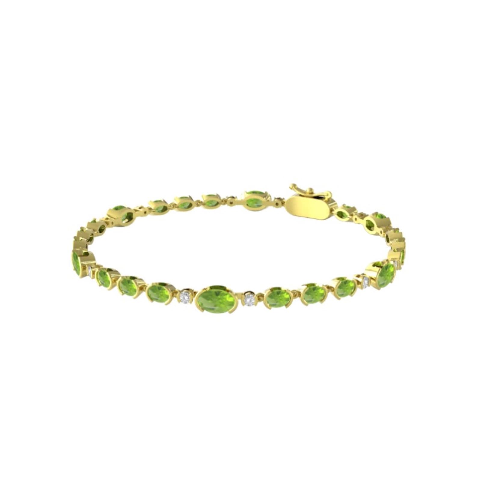 9ct Yellow Gold Peridot & Diamond 0.36cttw Bracelet