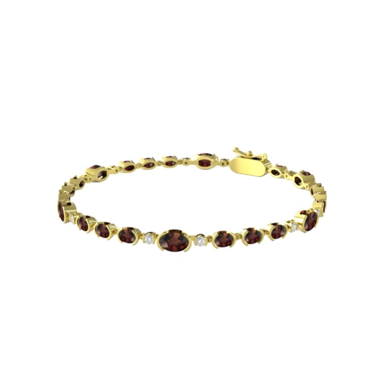 9ct Yellow Gold Garnet & Diamond 0.36cttw Bracelet