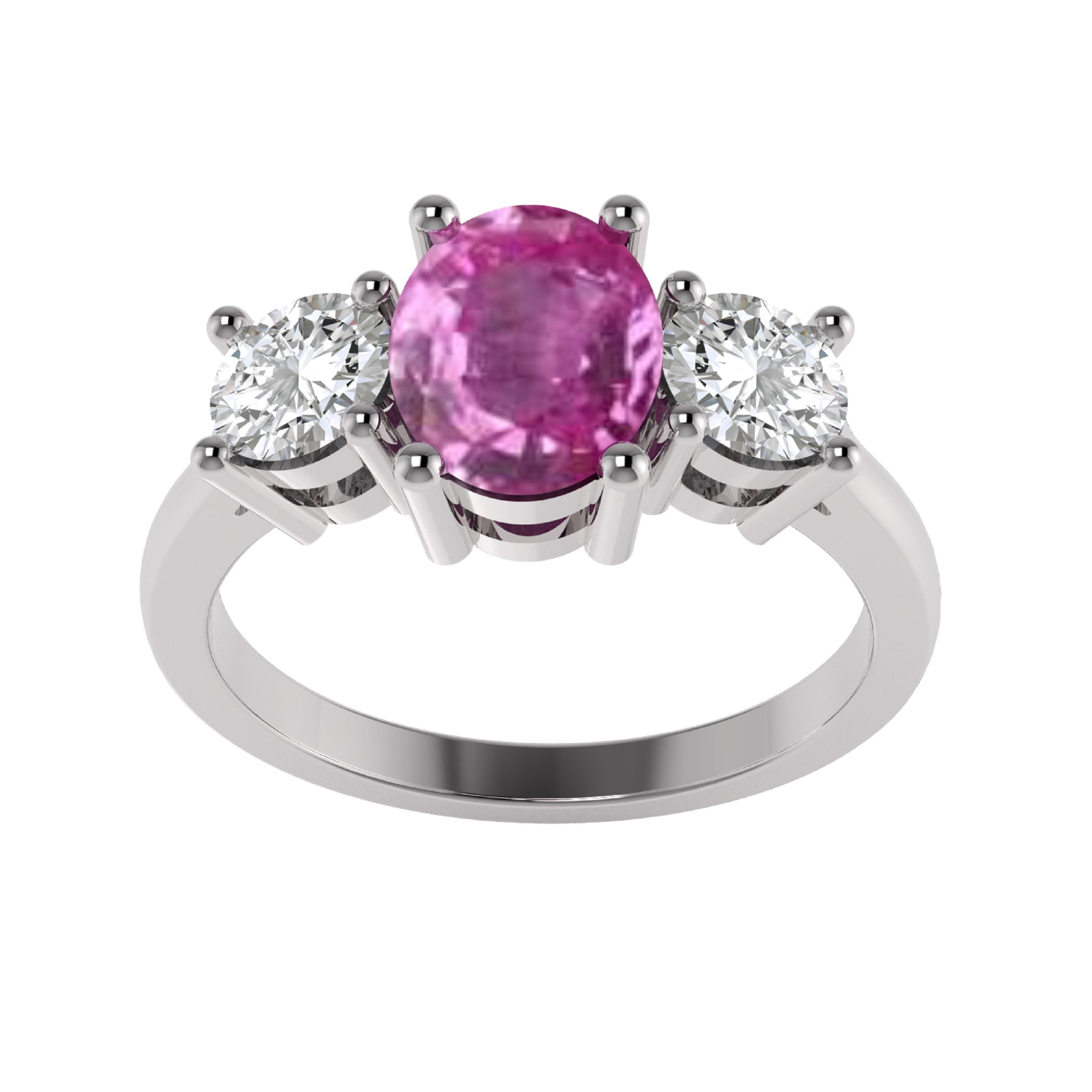Platinum Pink Sapphire & Diamond Three Stone Ring - Ring Size N