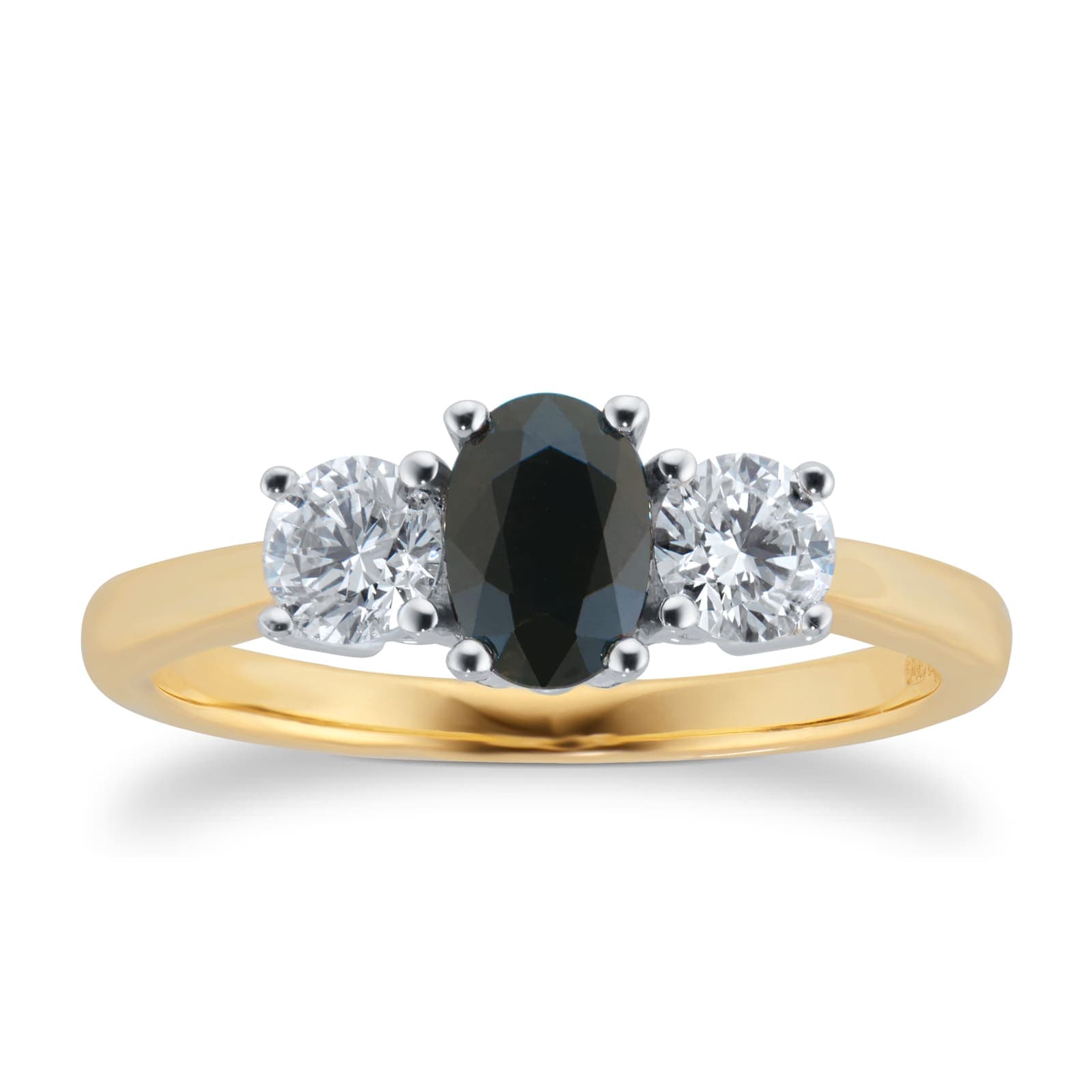 18ct Yellow And White Gold 3 Stone Sapphire & Diamond Ring - Ring Size F.5