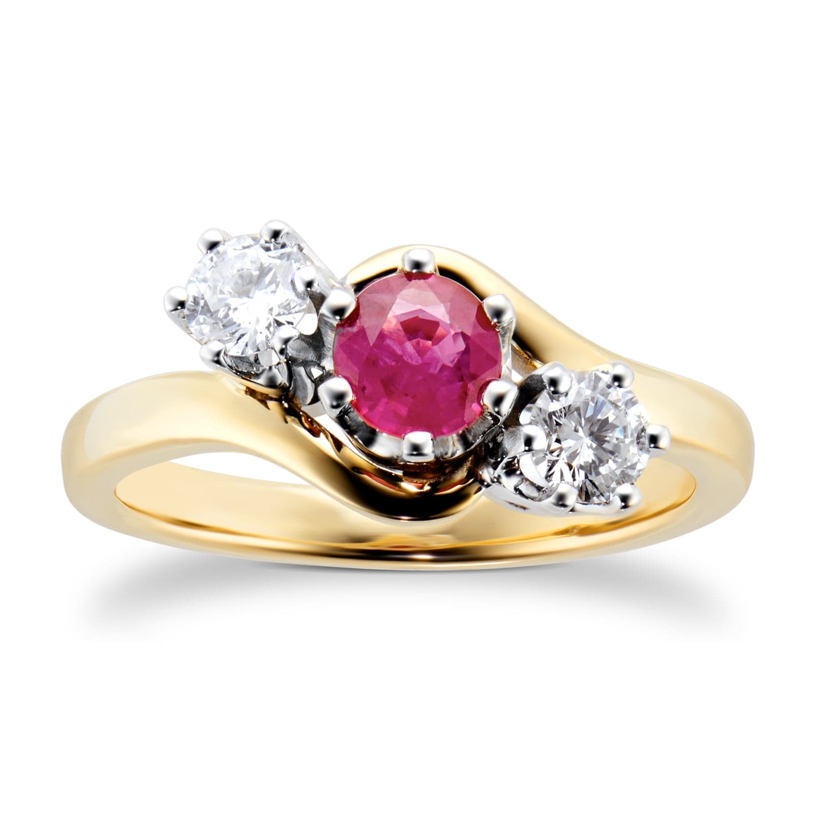 9ct Yellow Gold Ruby And Diamond 3 Stone Ring