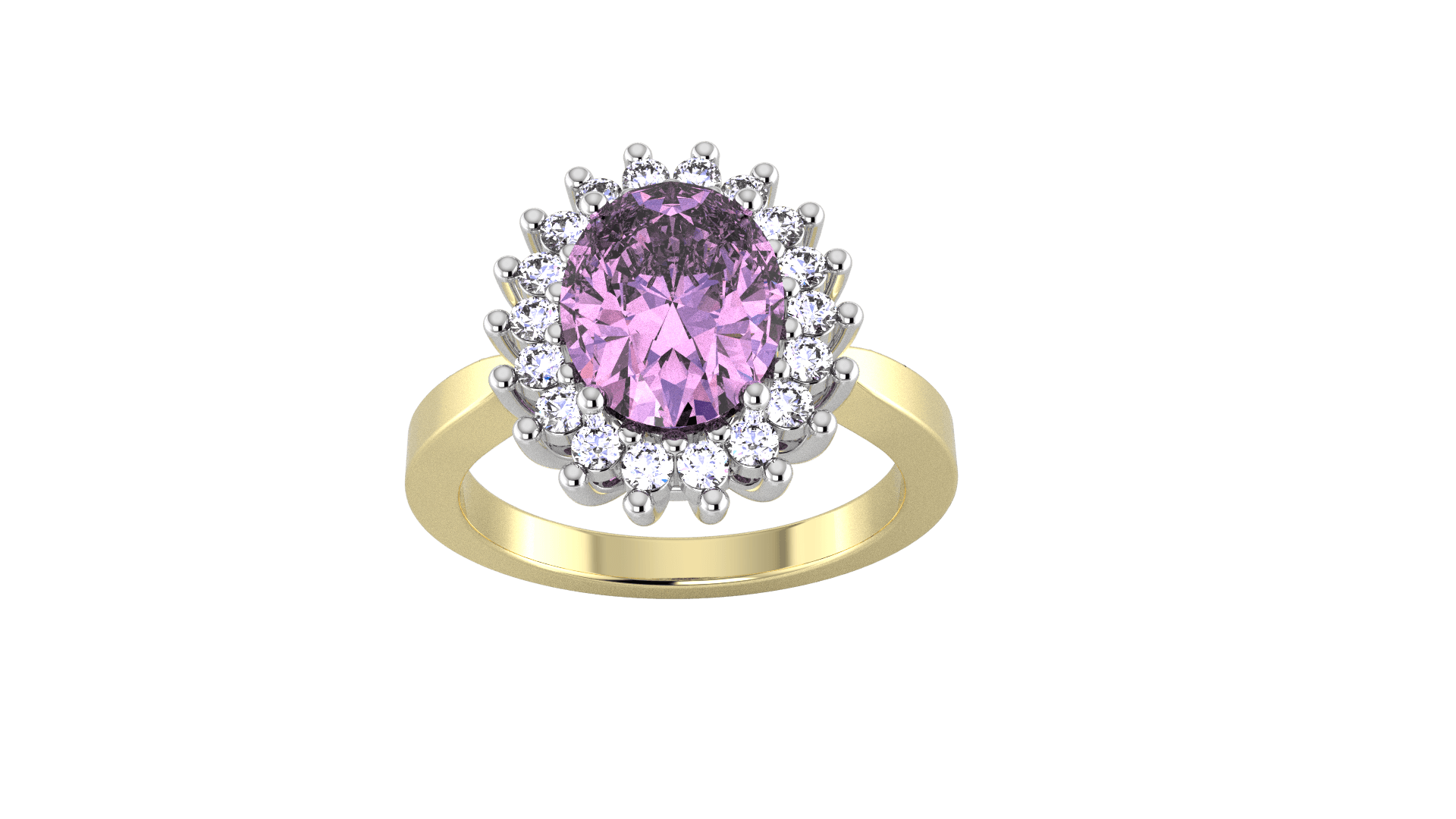 9ct Yellow and White Gold Amethyst and Diamond Cluster Ring