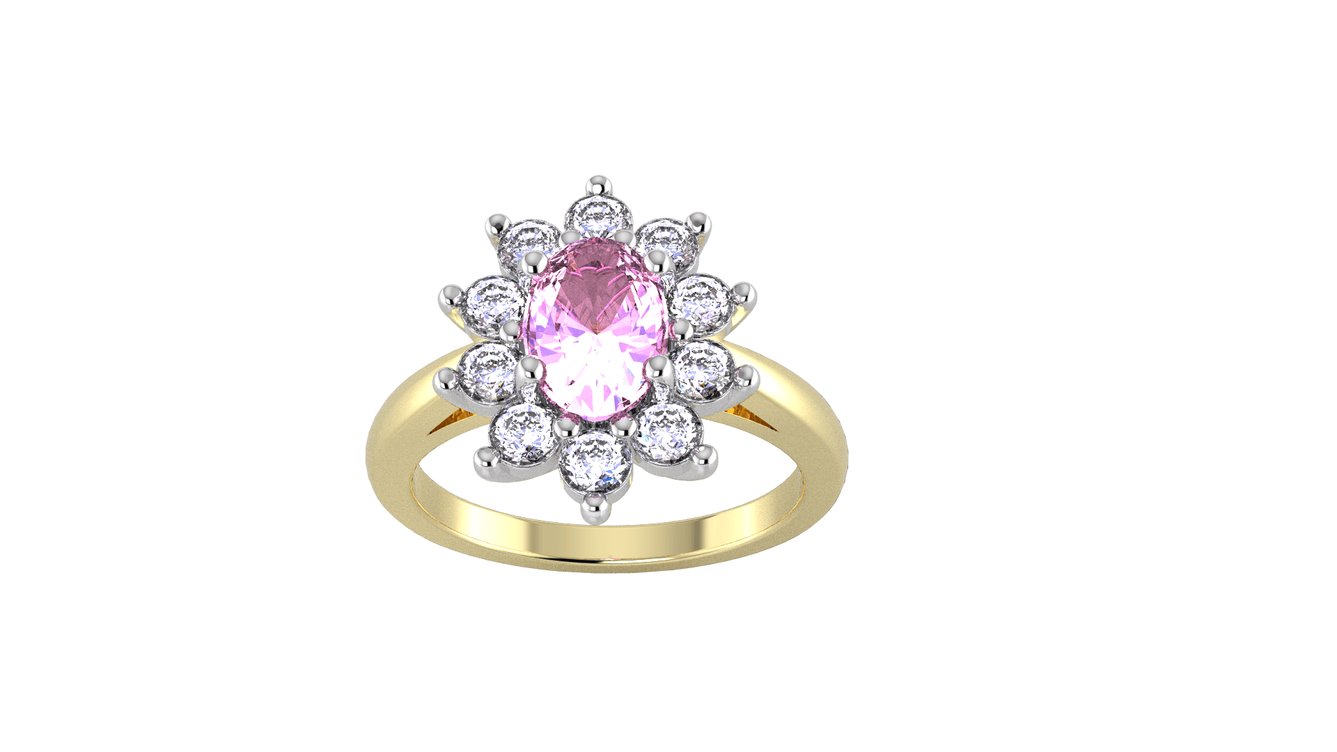 18ct Yellow and White Gold Pink Sapphire & Diamond Cluster Ring - Ring Size G