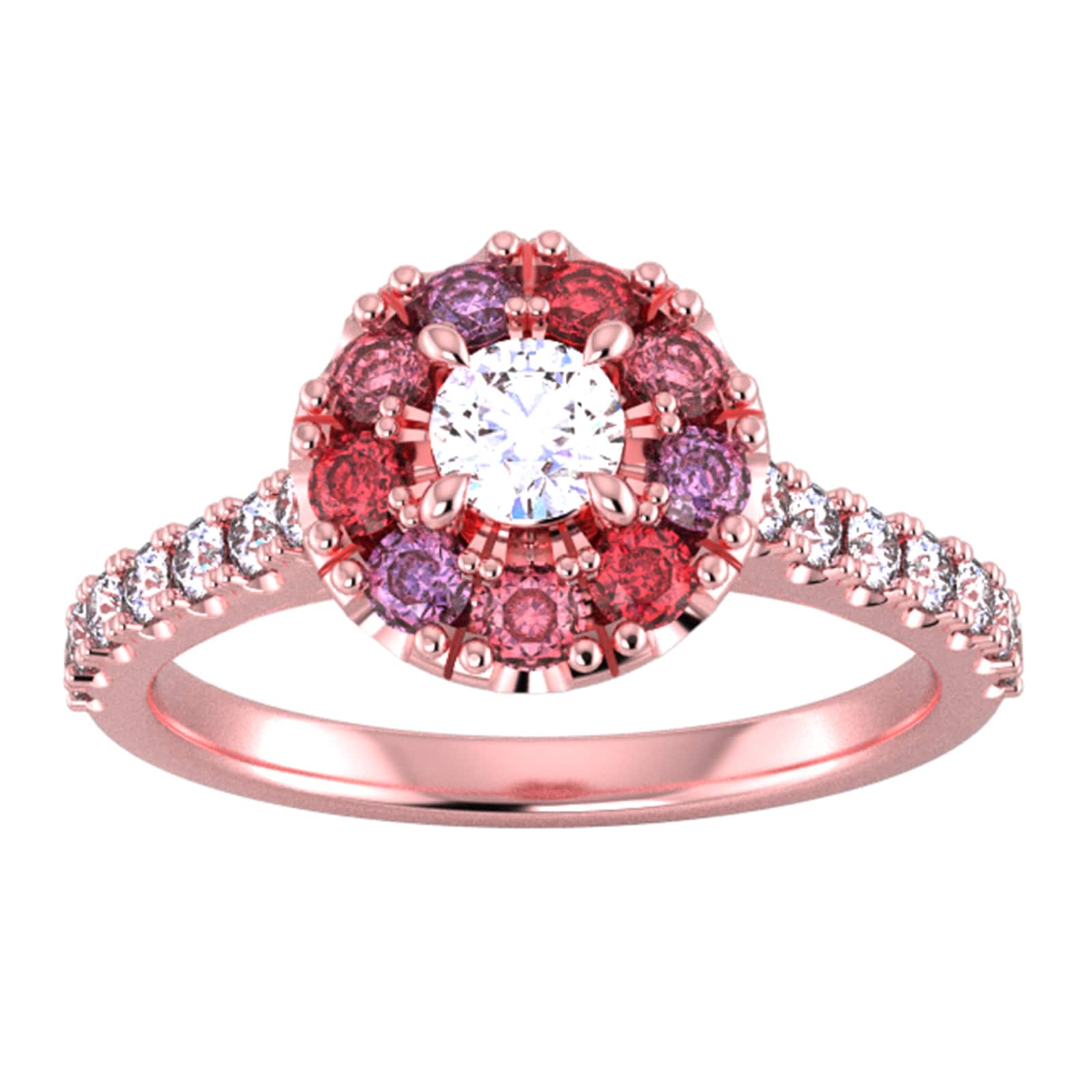9ct Rose Gold Diamond & Red - Ring Size U