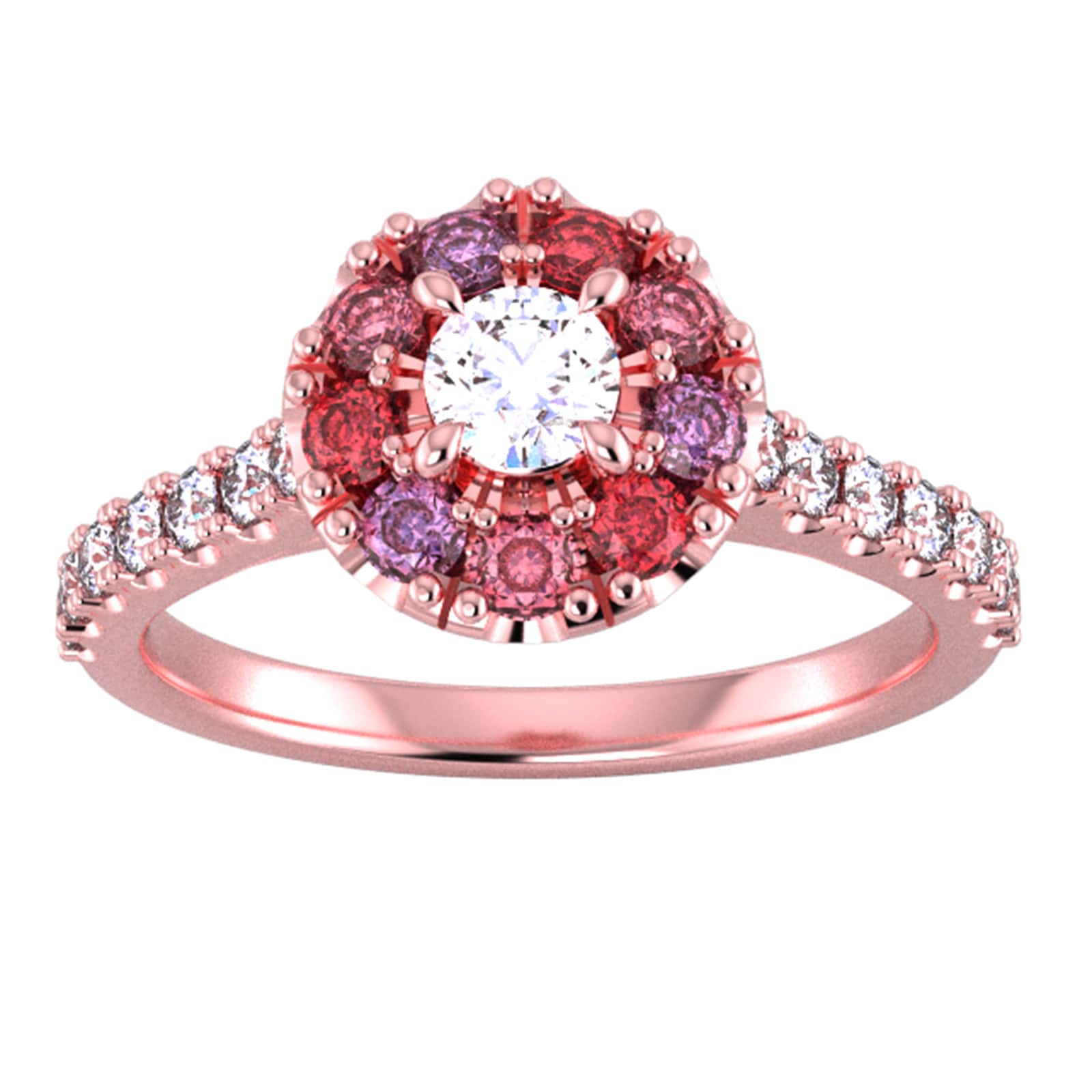 18ct Rose Gold Diamond & Red - Ring Size E.5