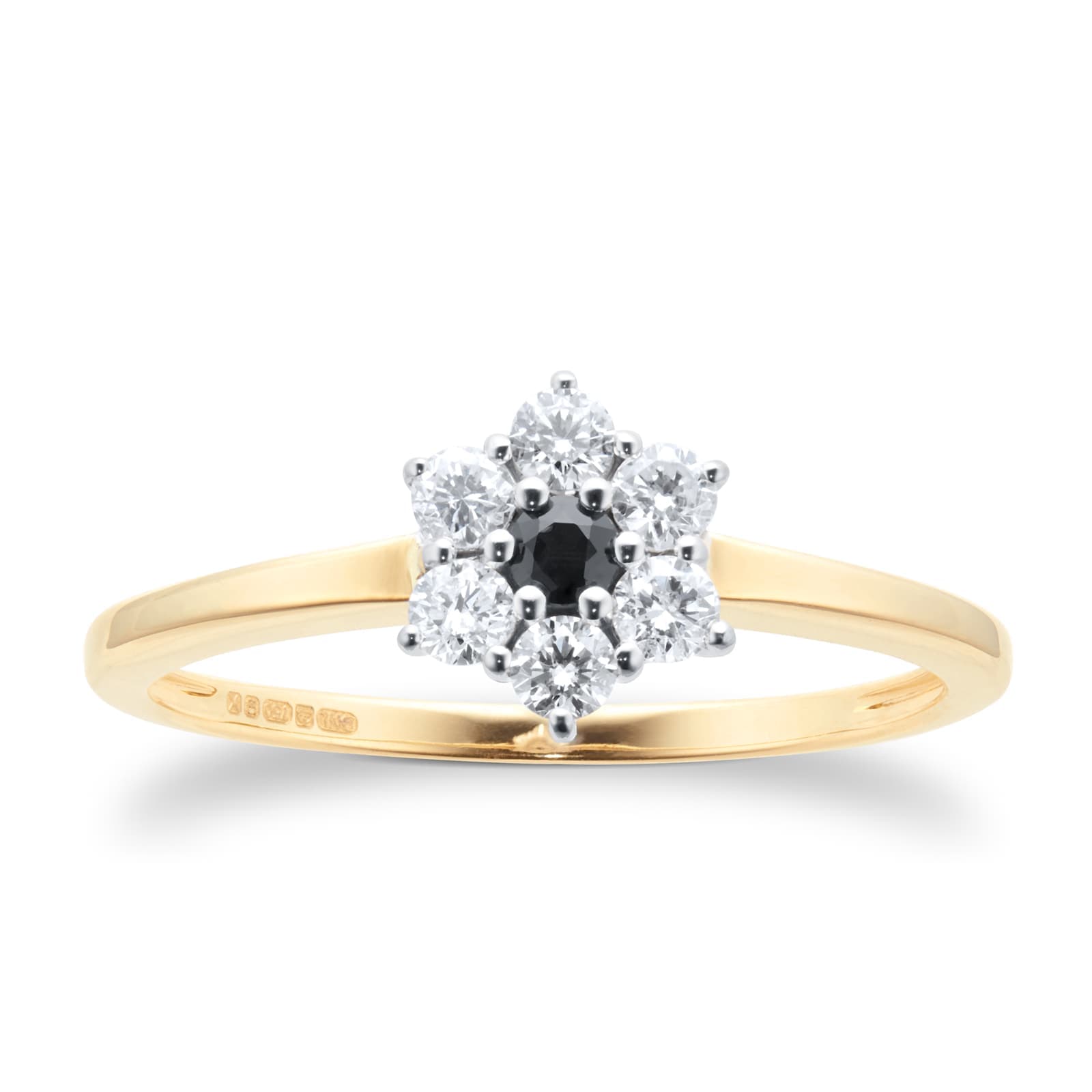 18ct Yellow & White Gold Sapphire & Diamond Cluster Ring - Ring Size Q