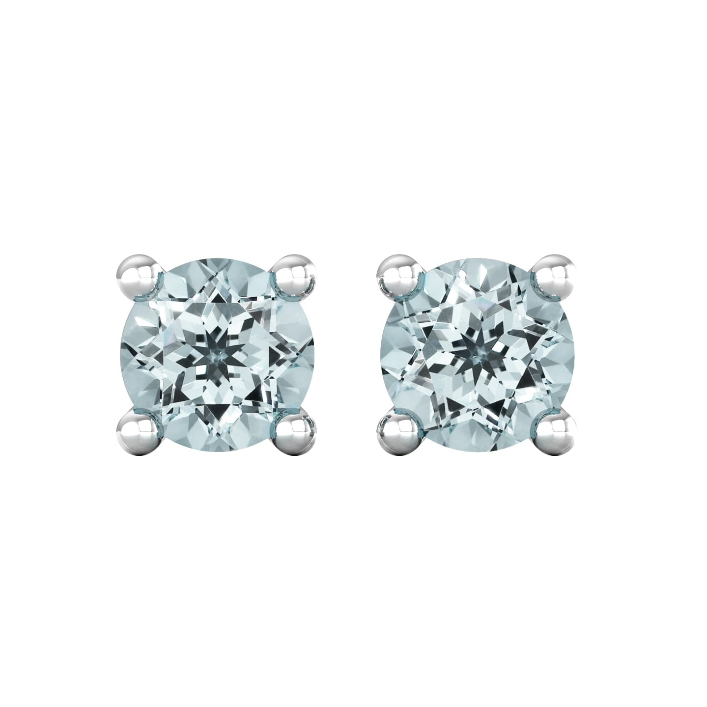 9ct White Gold 4 Claw Aquamarine Stud Earrings