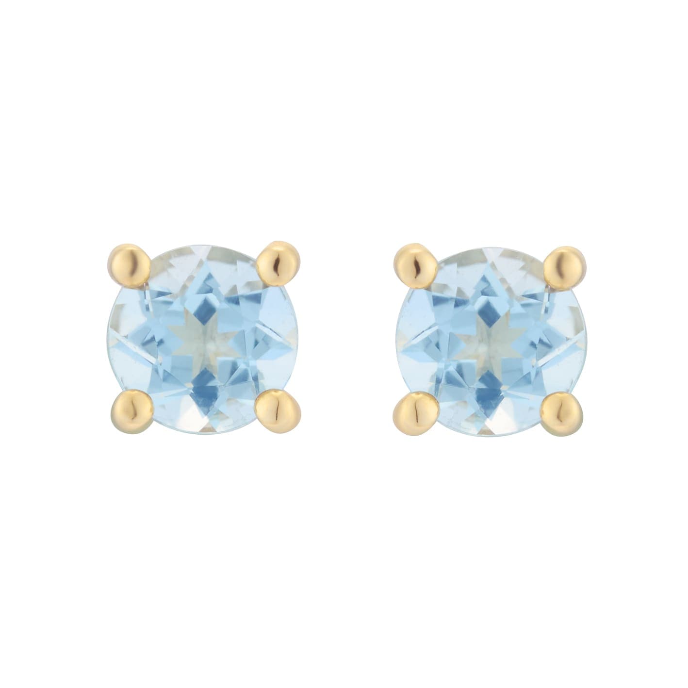 9ct Yellow Gold 4 Claw Aquamarine Stud Earrings