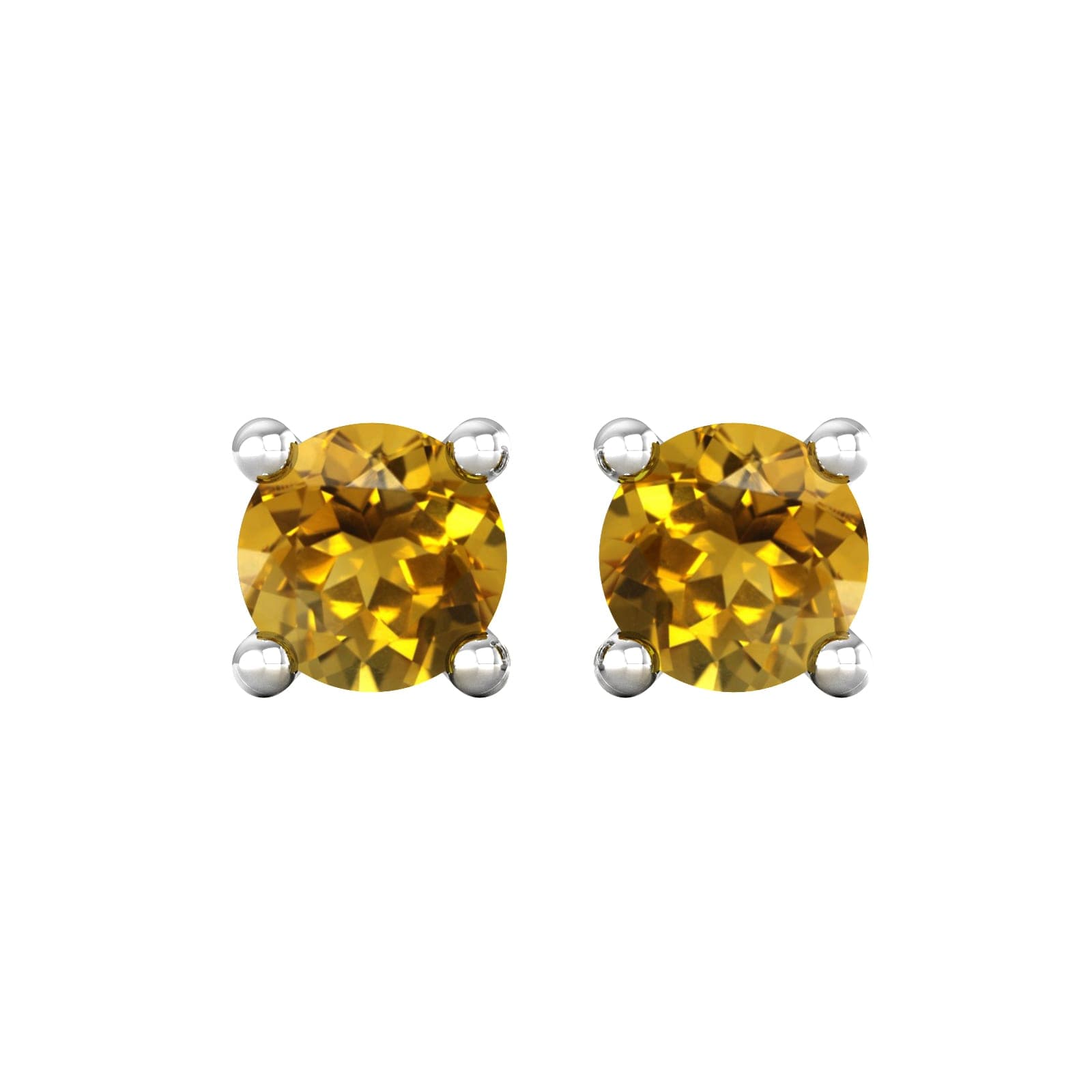 9ct White Gold 4 Claw Citrine Stud Earrings