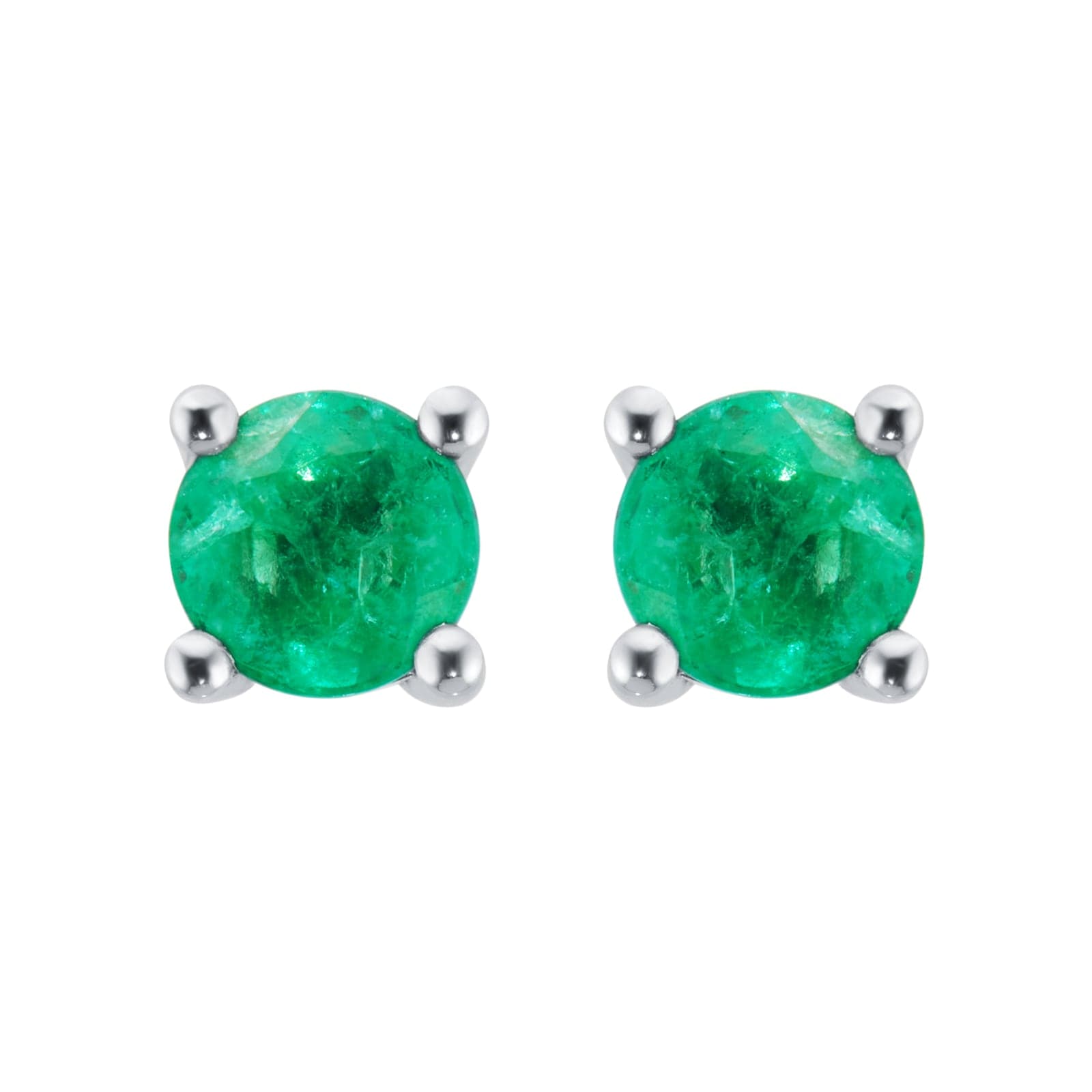 9ct White Gold 4 Claw Emerald Stud Earrings