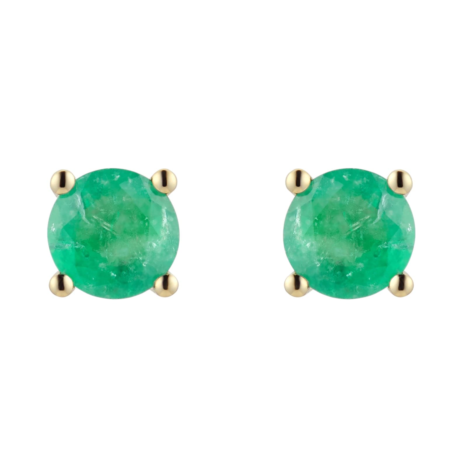 9ct Yellow Gold 4 Claw Emerald Stud Earrings