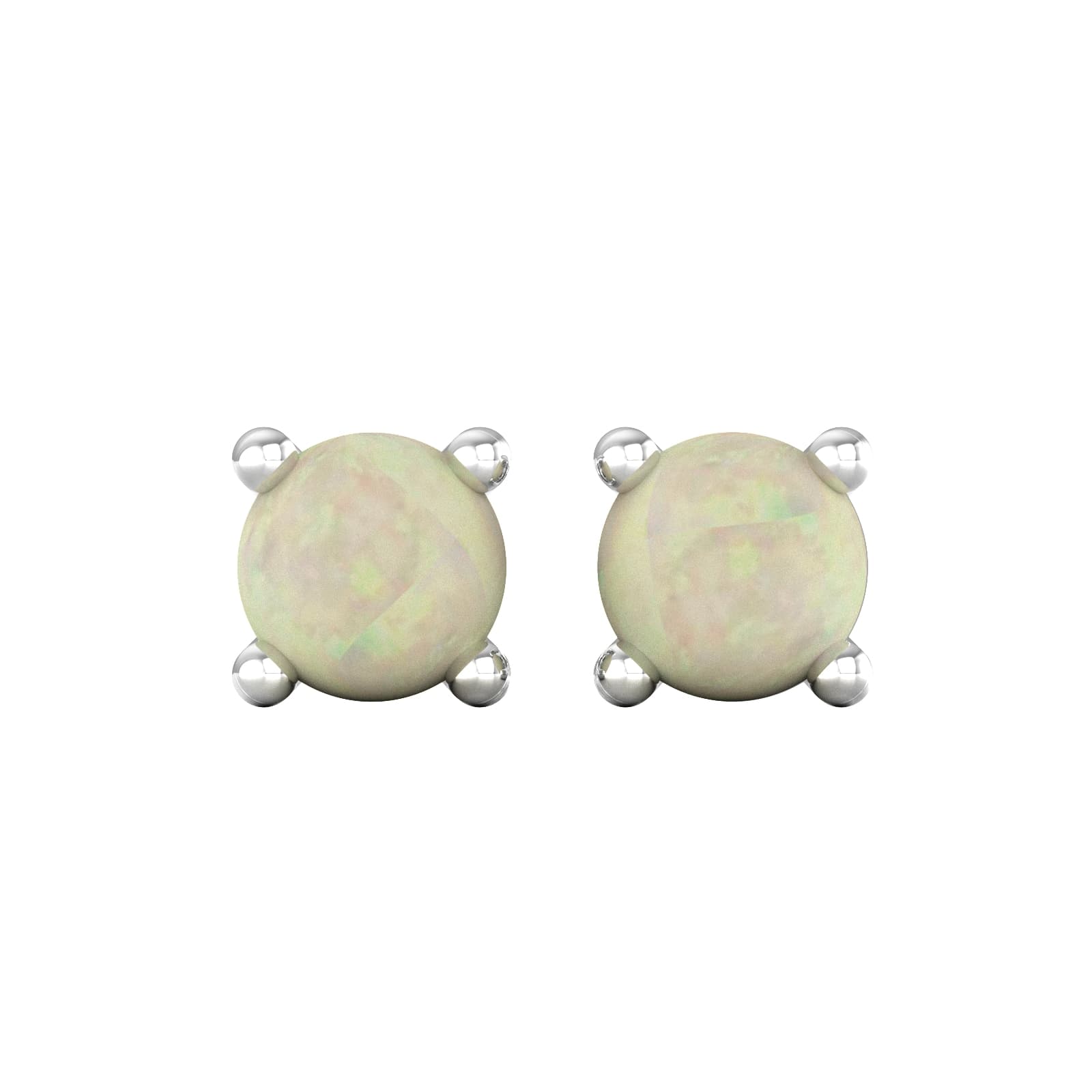 9ct White Gold 4 Claw Opal Stud Earrings