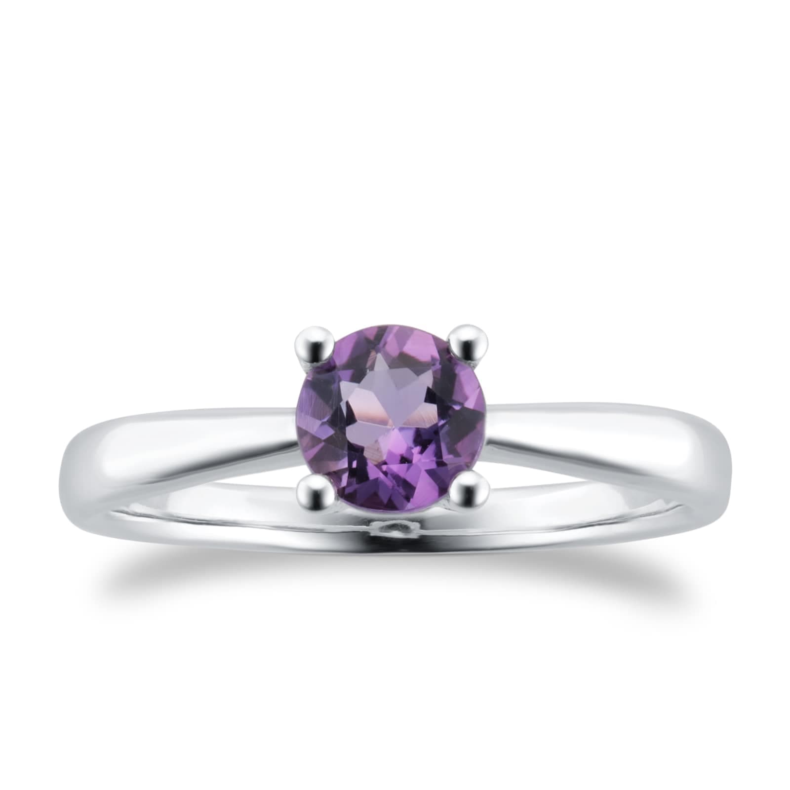 9ct White Gold 4 Claw Amethyst Ring