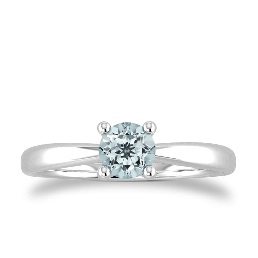 9ct White Gold 4 Claw Aquamarine Ring