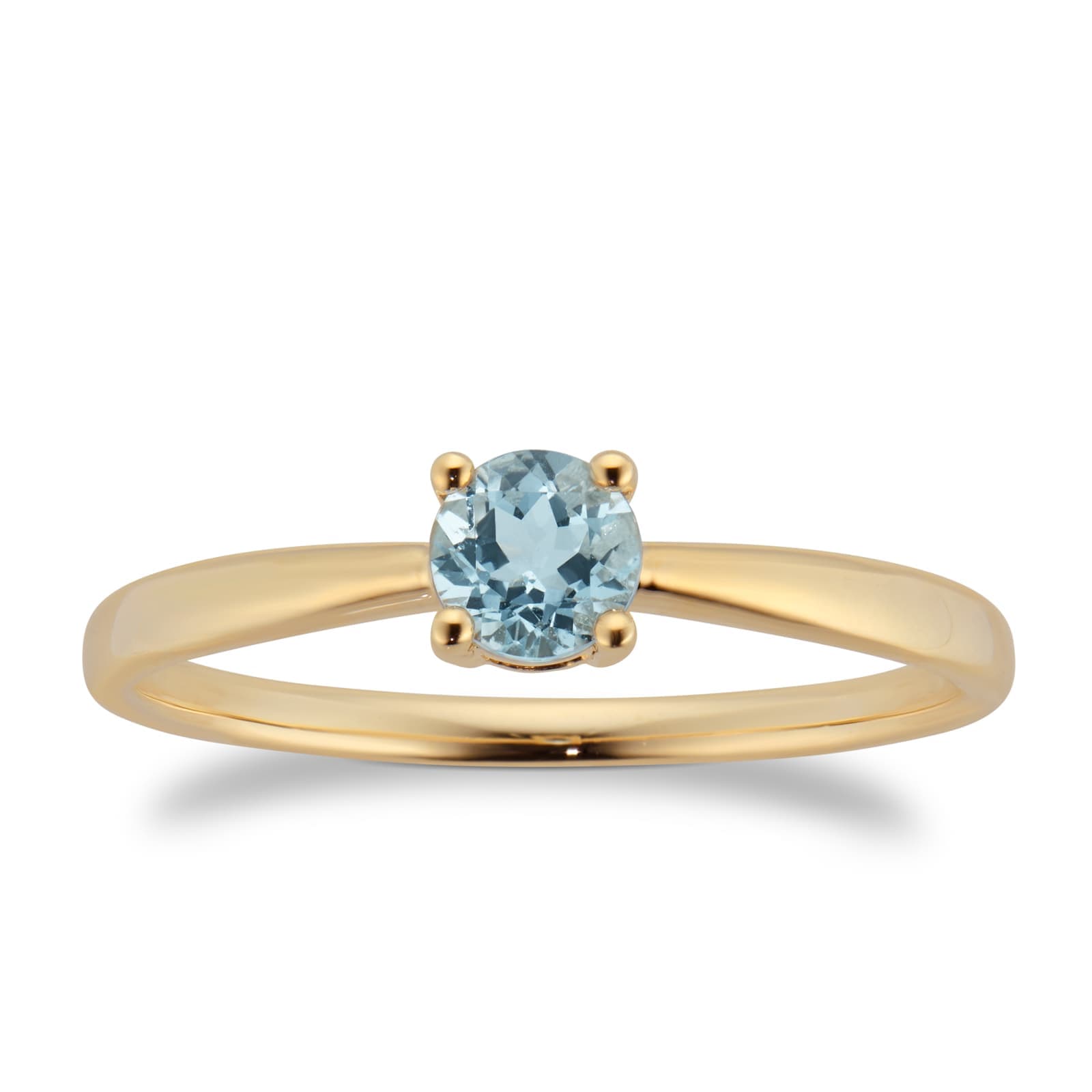 9ct Yellow Gold 4 Claw Aquamarine Ring
