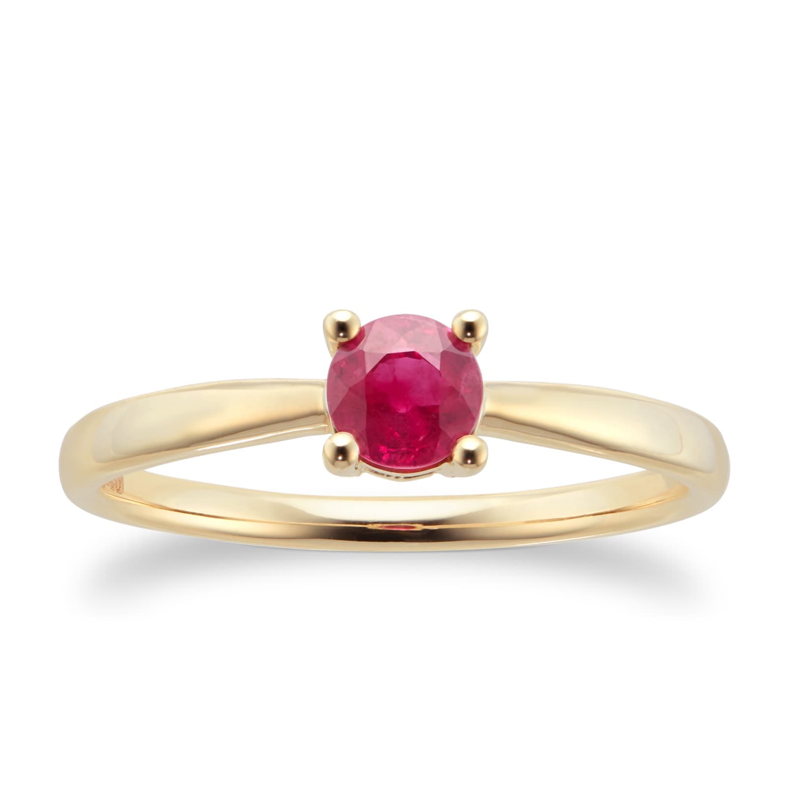 9ct Yellow Gold 4 Claw Ruby Ring - Ring Size M