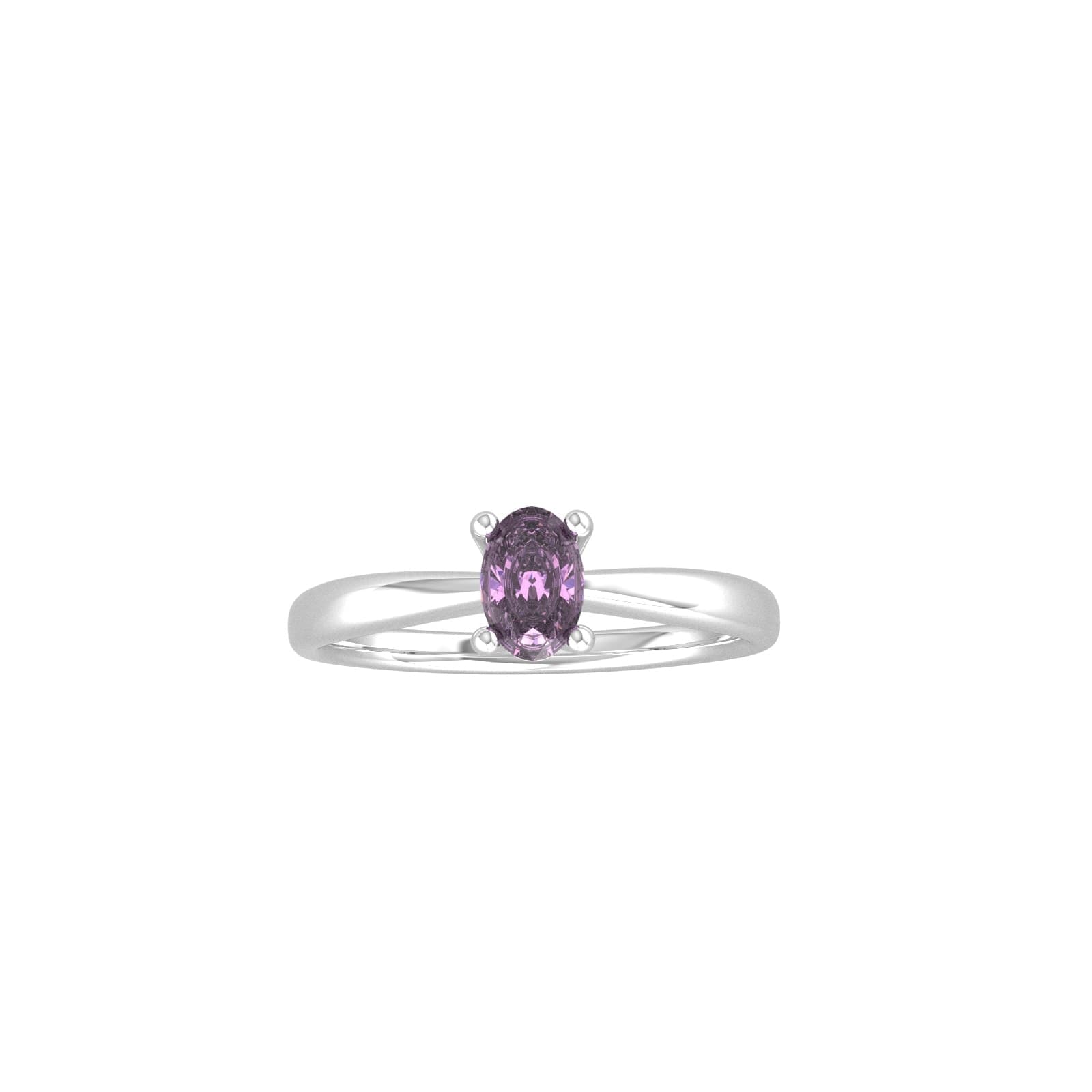 9ct White Gold 4 Claw Oval Amethyst Ring - Ring Size S
